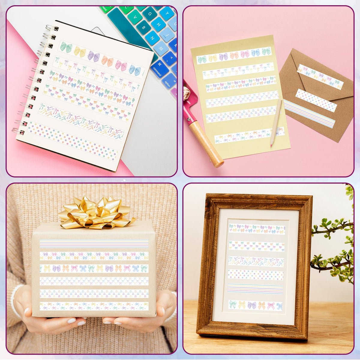 BkeeCten Watercolor Bow Washi Tape - 12 Rolls Colorful Watercolor Bow Pastel Preppy Aesthetic