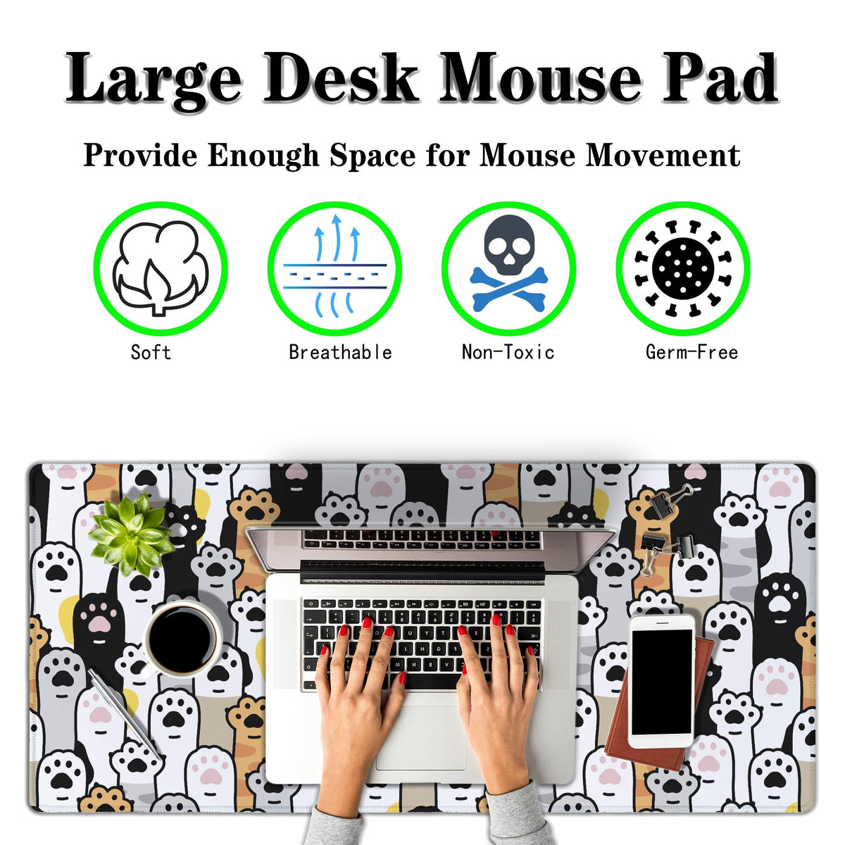 Samgula Office Desk Pad Cat Paws Cute Mouse Mat Large Gaming Mouse Pads Desk Mouse Pad Long Desk