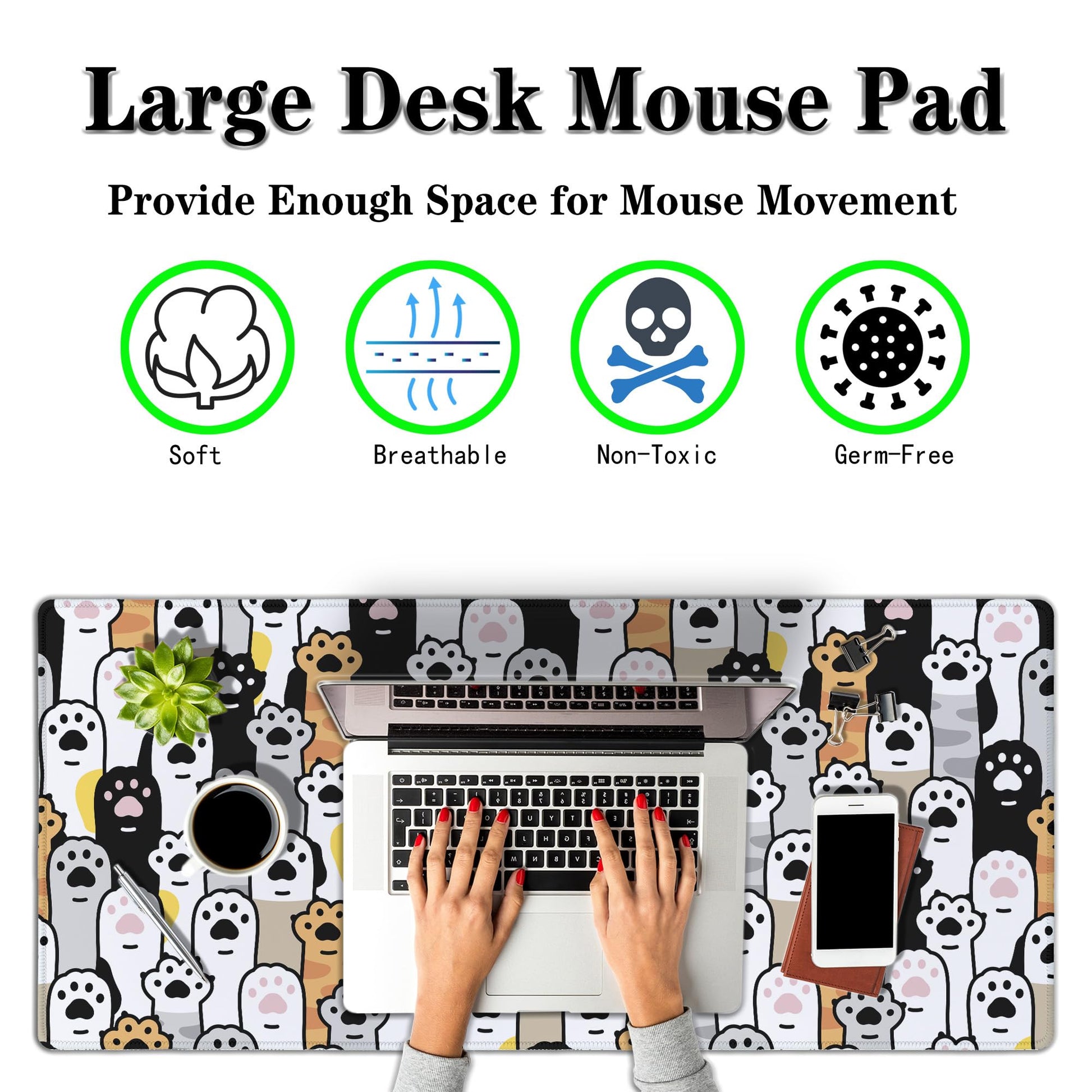 Samgula Office Desk Pad Cat Paws Cute Mouse Mat Large Gaming Mouse Pads Desk Mouse Pad Long Desk