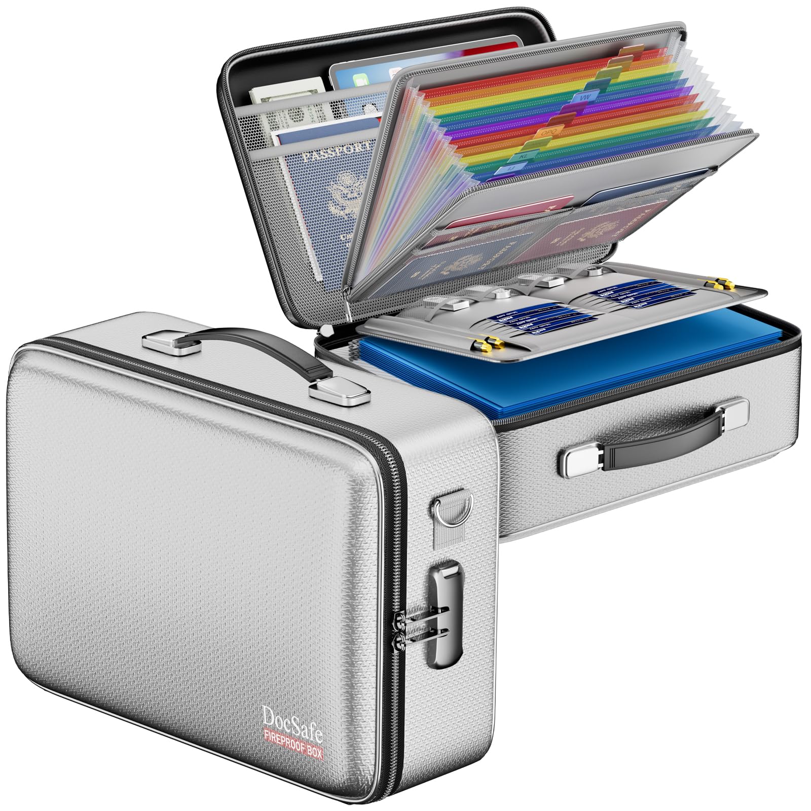 DocSafe Fireproof Document Box Hard Case with Lock ＆ Accordion File Folder
