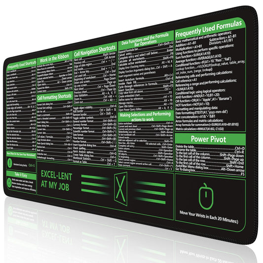 iCasso Excel Cheat Sheet Desk Pad, Excel Mouse Pad Shortcuts