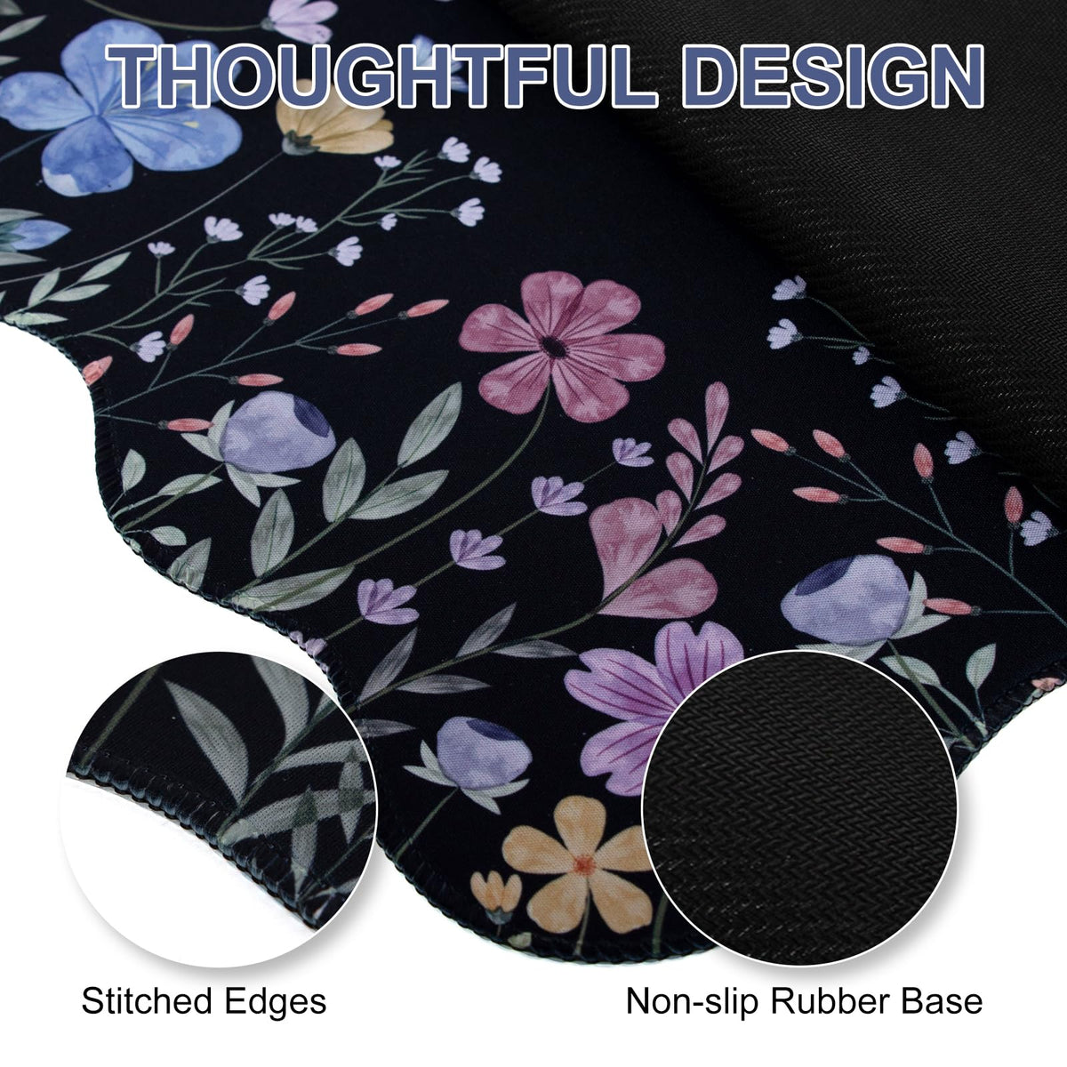 L-SPOUTTO Black Floral Mouse Pad,Scalloped Desk Mat XXL Gaming Mousepad