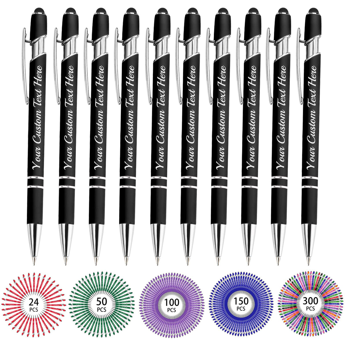 Hapelf Up to 500 Bulk Personalized Pens Custom Engraved Ballpoint Pen with Stylus Tip Retractable