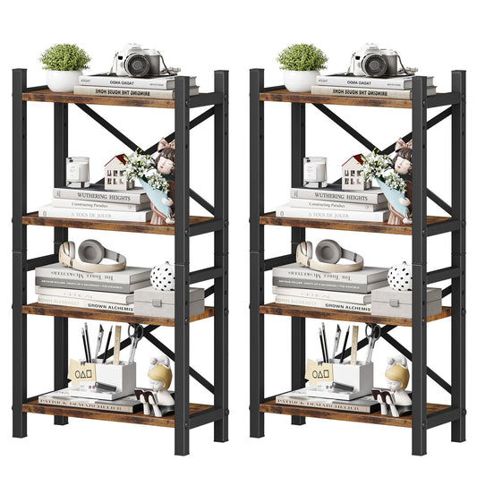 2-Pack Desktop Bookshelf, 4-Tier Stackable Narrow Bookcase, Adjustable Industrial Desk Organizer &