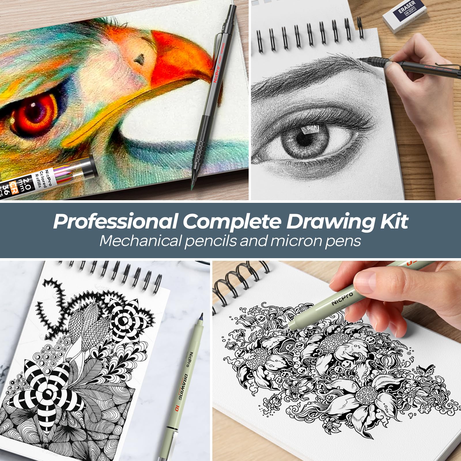 Nicpro 58PCS Art Drawing Supplies Kit in Leather Case,Pro Art Kit for Adult