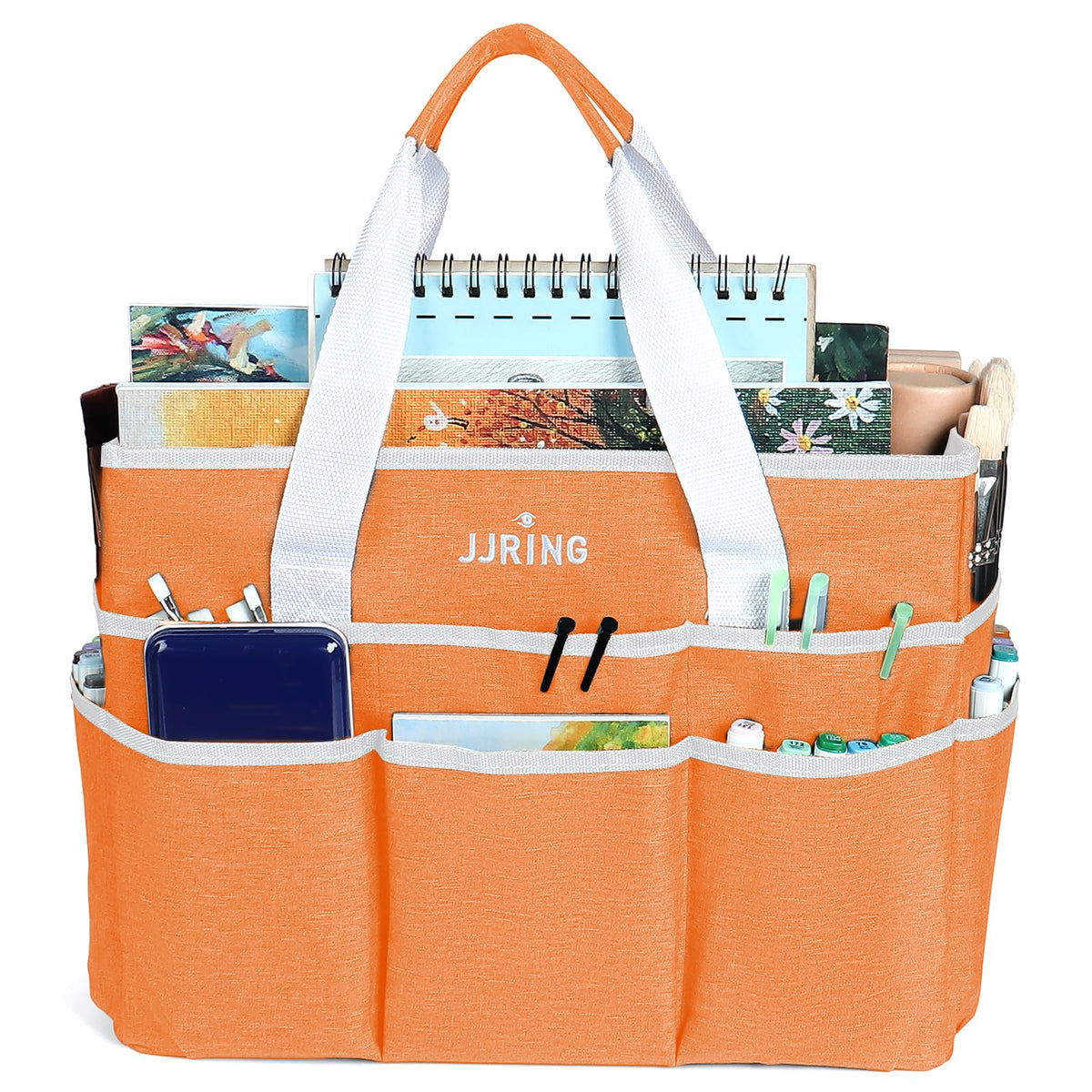 JJRING Craft Organizer Tote Bag Large Art Storage Caddy Orange