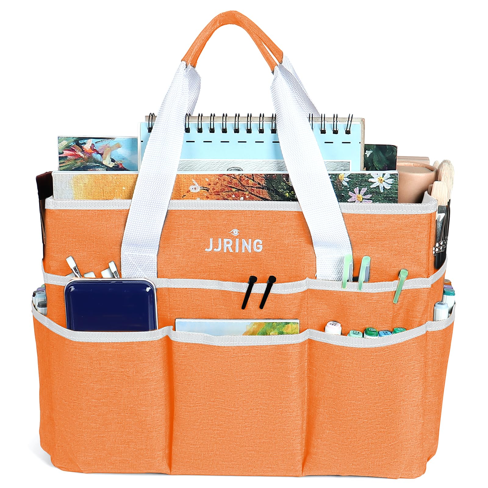 JJRING Craft Organizer Tote Bag Large Art Storage Caddy Orange