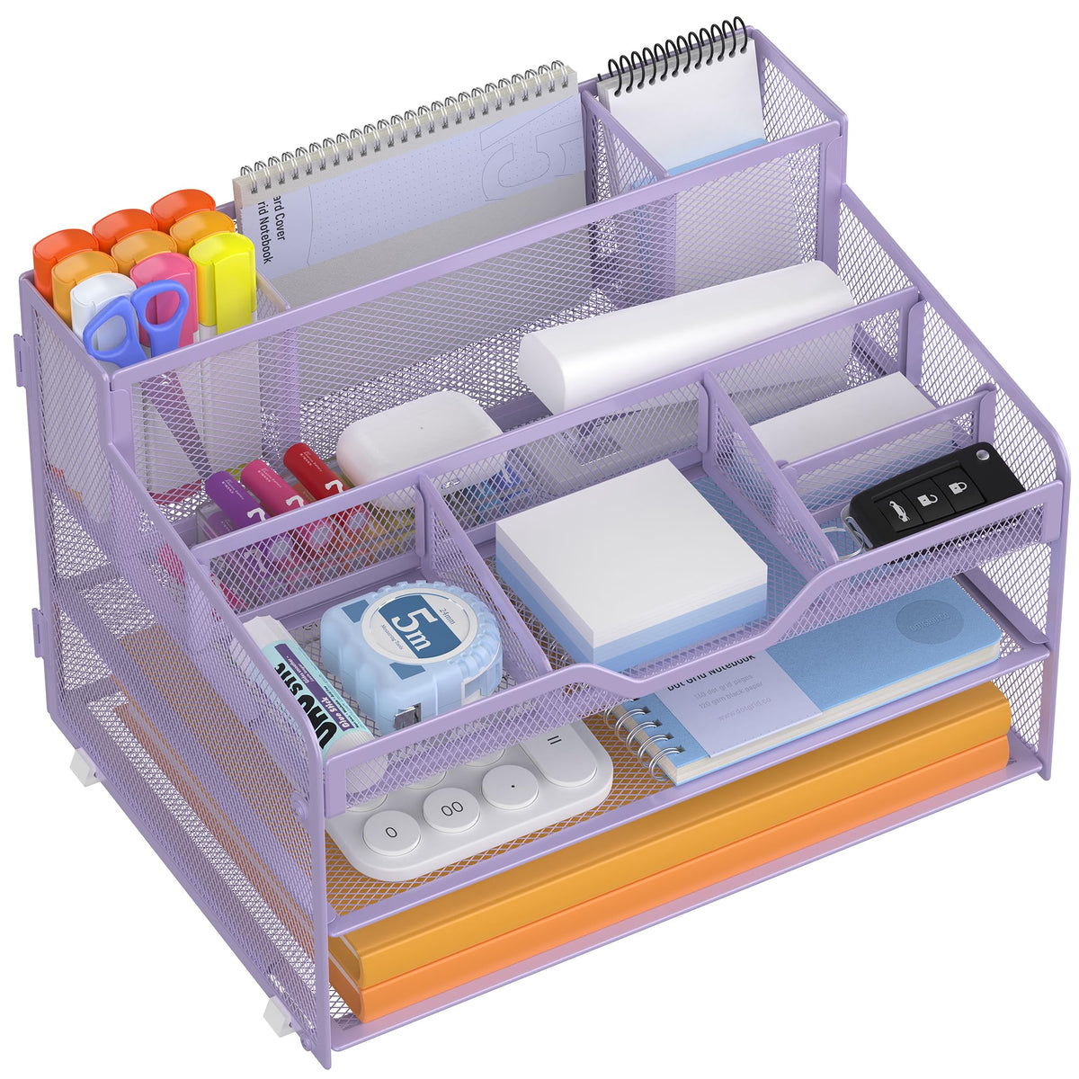Docnest 3 Tier Mesh Desk Organizer with Letter Tray & Paper Sorter, Purple