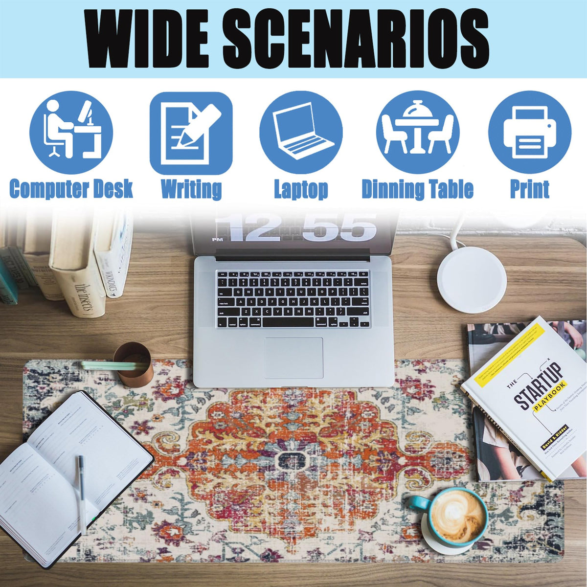 Large Gaming Mouse Pad for Desk,Boho Carpet Style Desk Mat for Desktop,Boho Rug Desk Pad, Extended