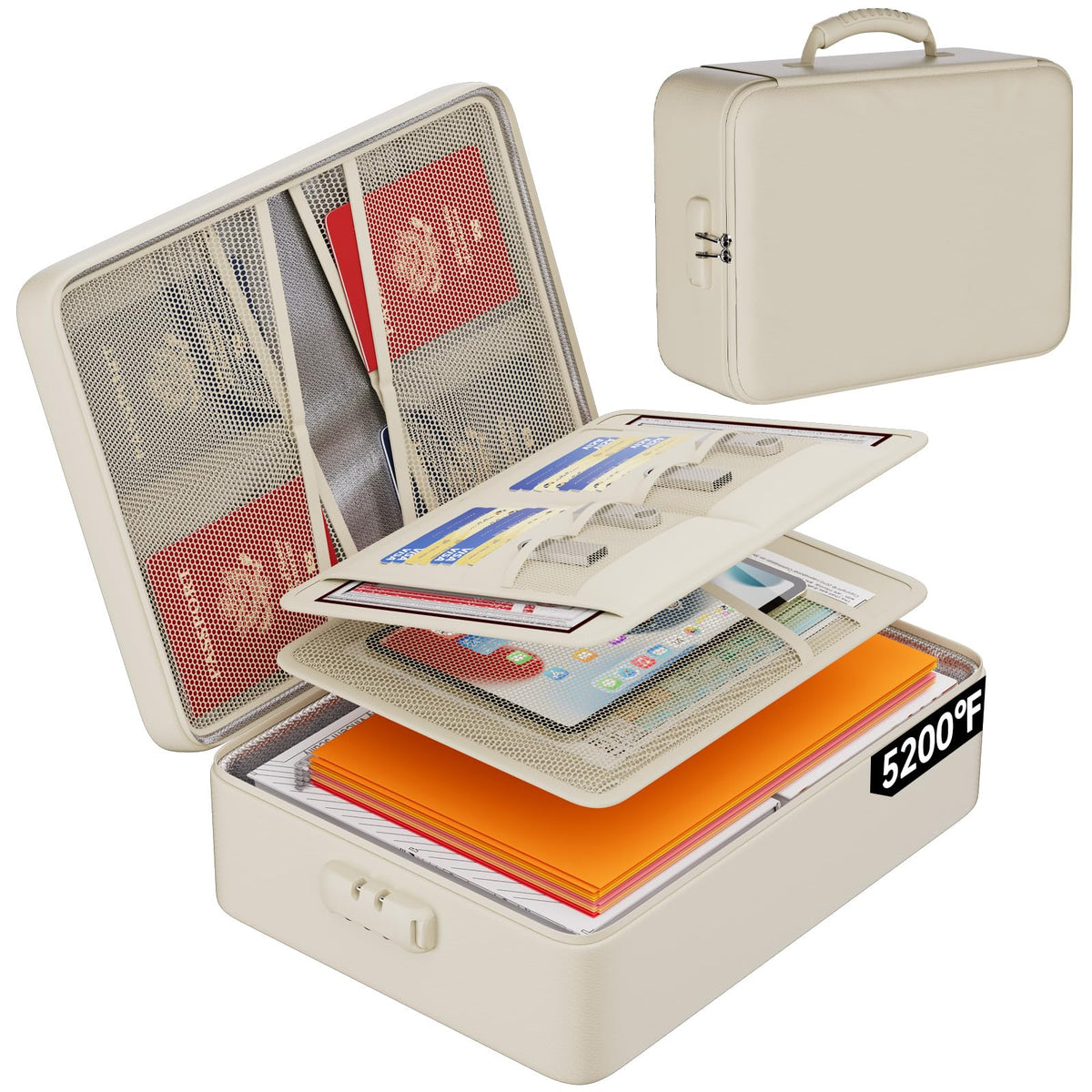 DocSafe 5200°F Fireproof Document Organizer Box with Lock, Beige (Soft)
