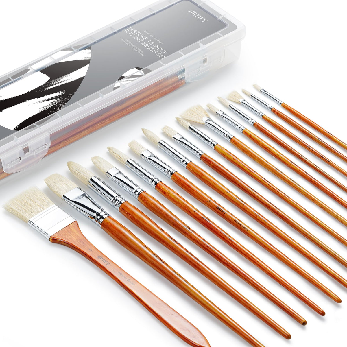 ARTIFY 15-Piece Professional Oil Paint Brush Set - Natural Hog Bristle, No-Shedding, Handcrafted by
