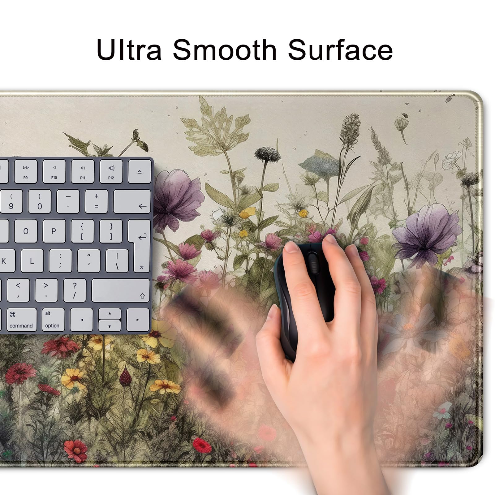 Watercolor Flowers Desk Mat Floral Boho XL Mouse Pad Large Mousepad Extended Vintage Aesthetic