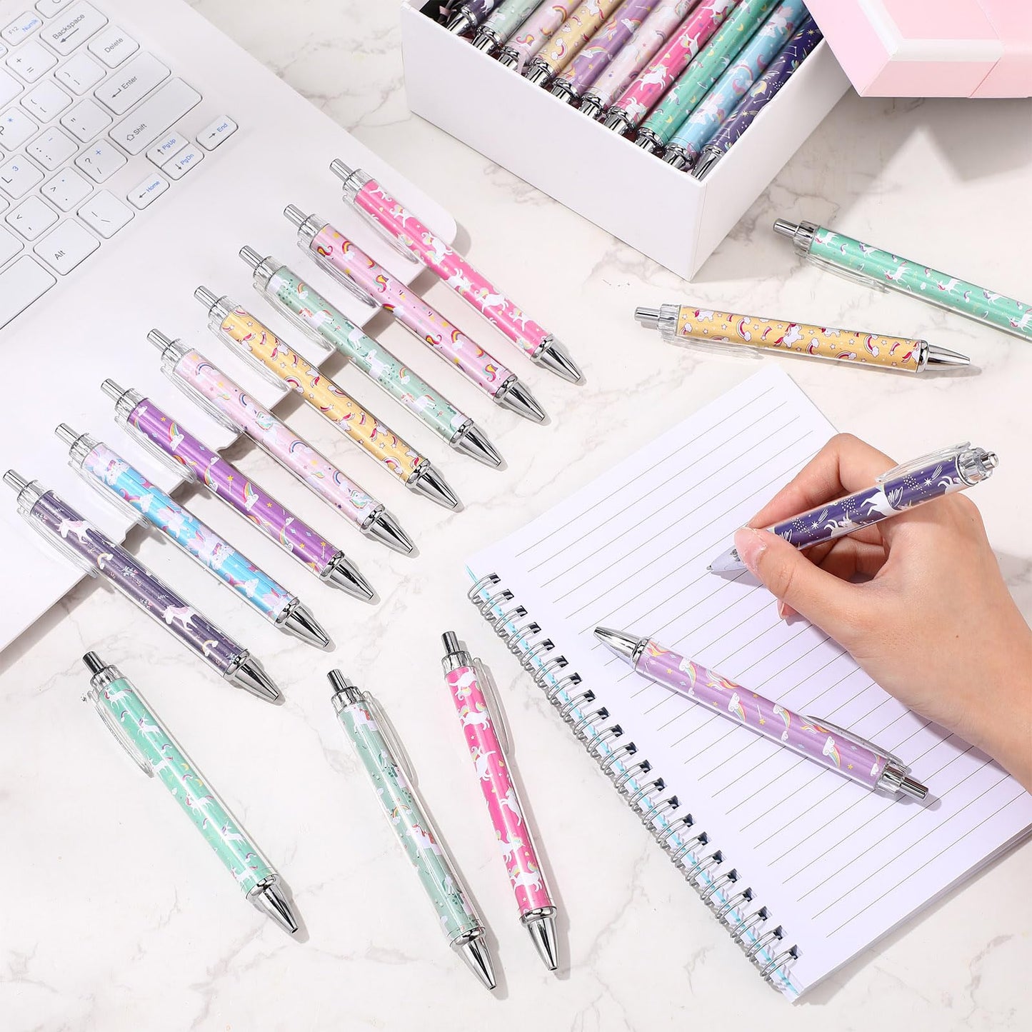 TecUnite 30 Pcs Unicorn Ballpoint Pens Cute Cartoon Unicorn Pens 1.00 mm Cute Black Ink Rainbow