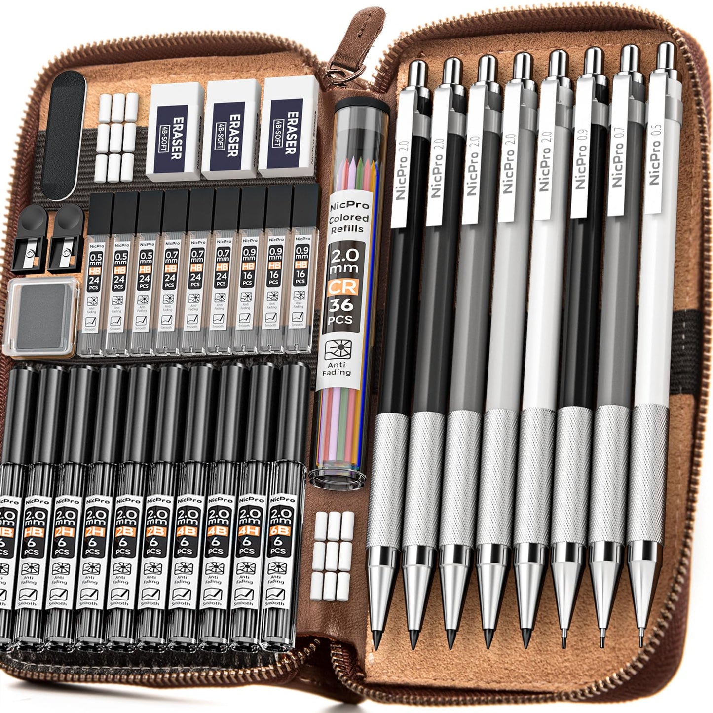 Nicpro 38PCS Art Mechanical Pencils Set in Leather Case