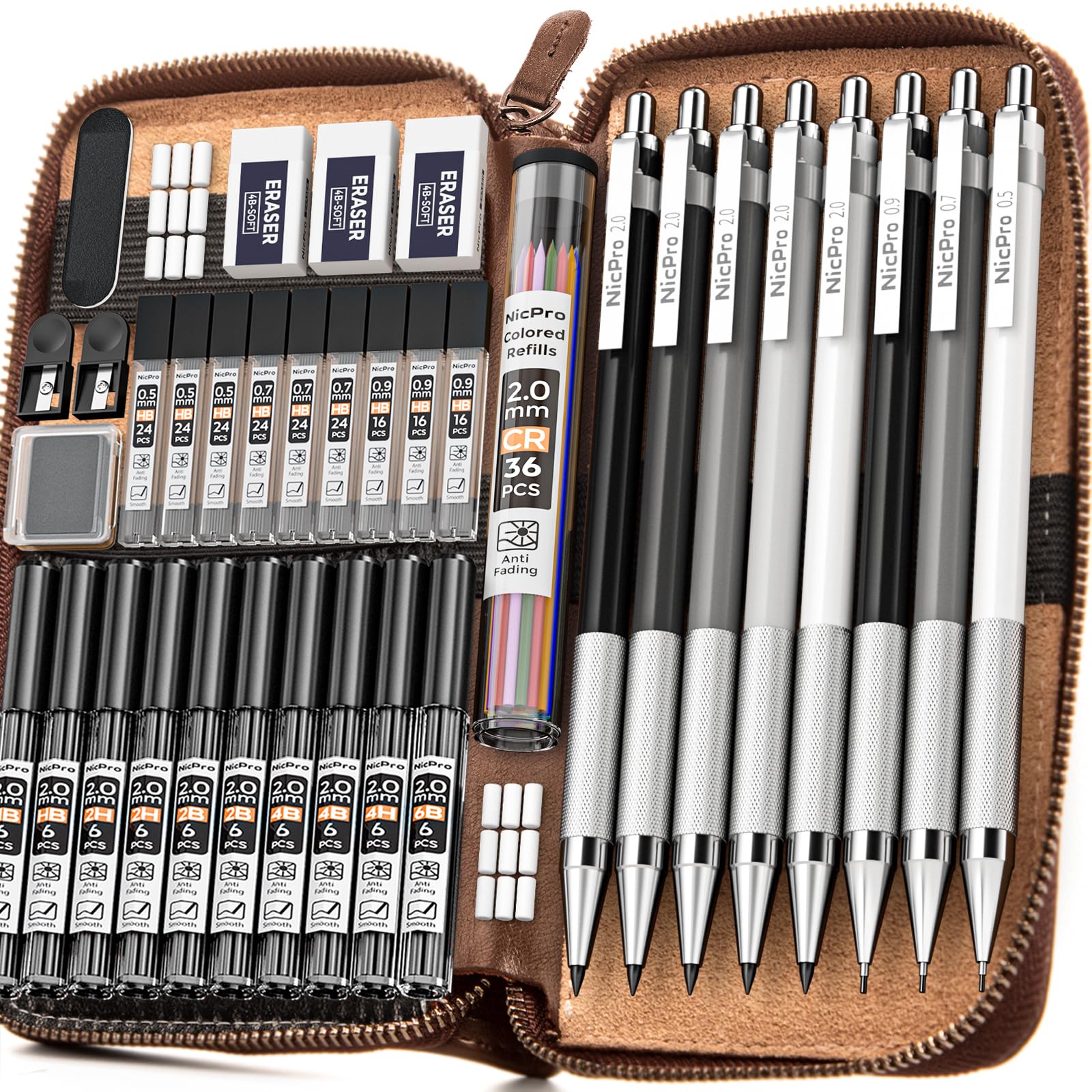 Nicpro 38PCS Art Mechanical Pencils Set in Leather Case