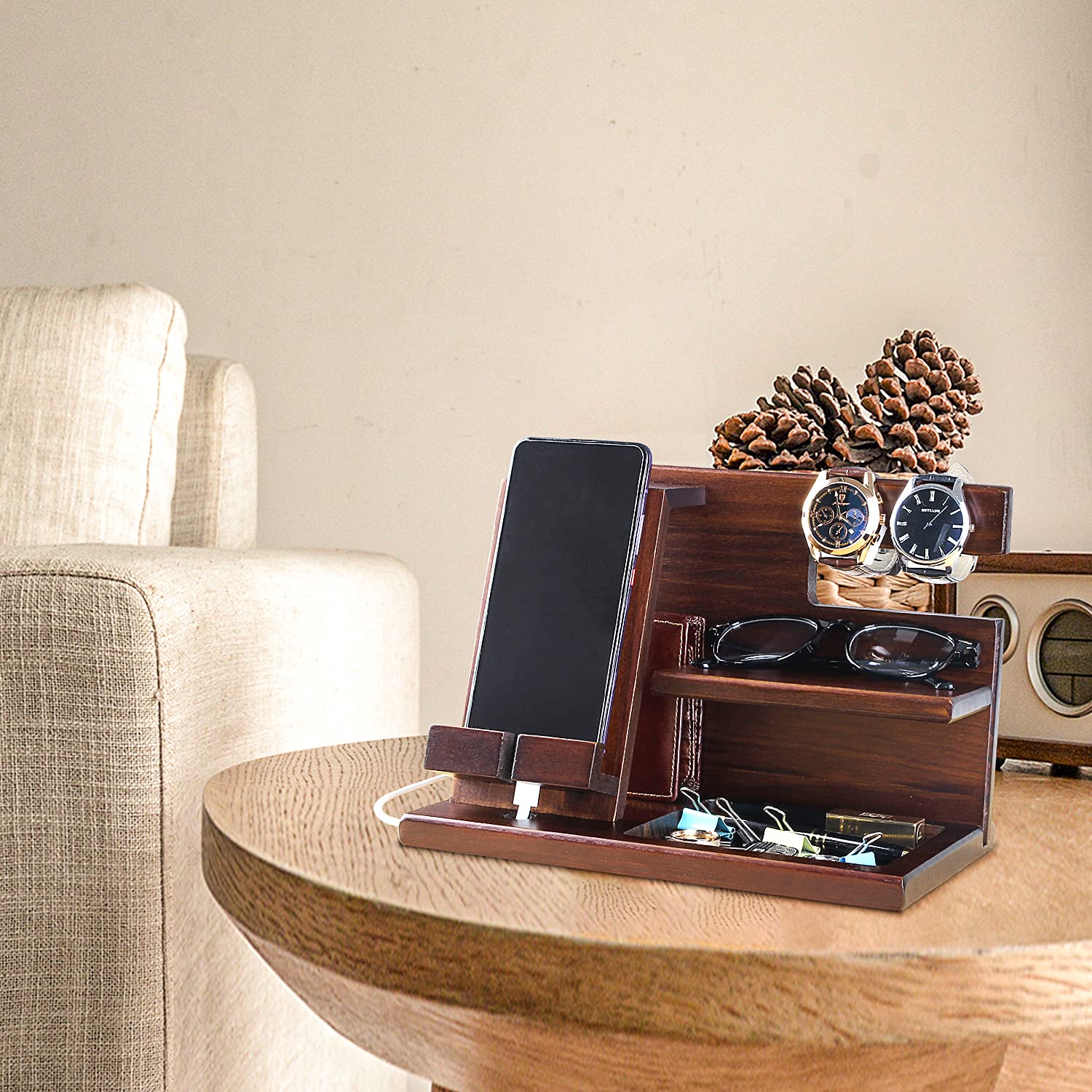 awofer Wood Phone Docking Station for Men - I Love You Forever - Personalized Anniversary Idea for