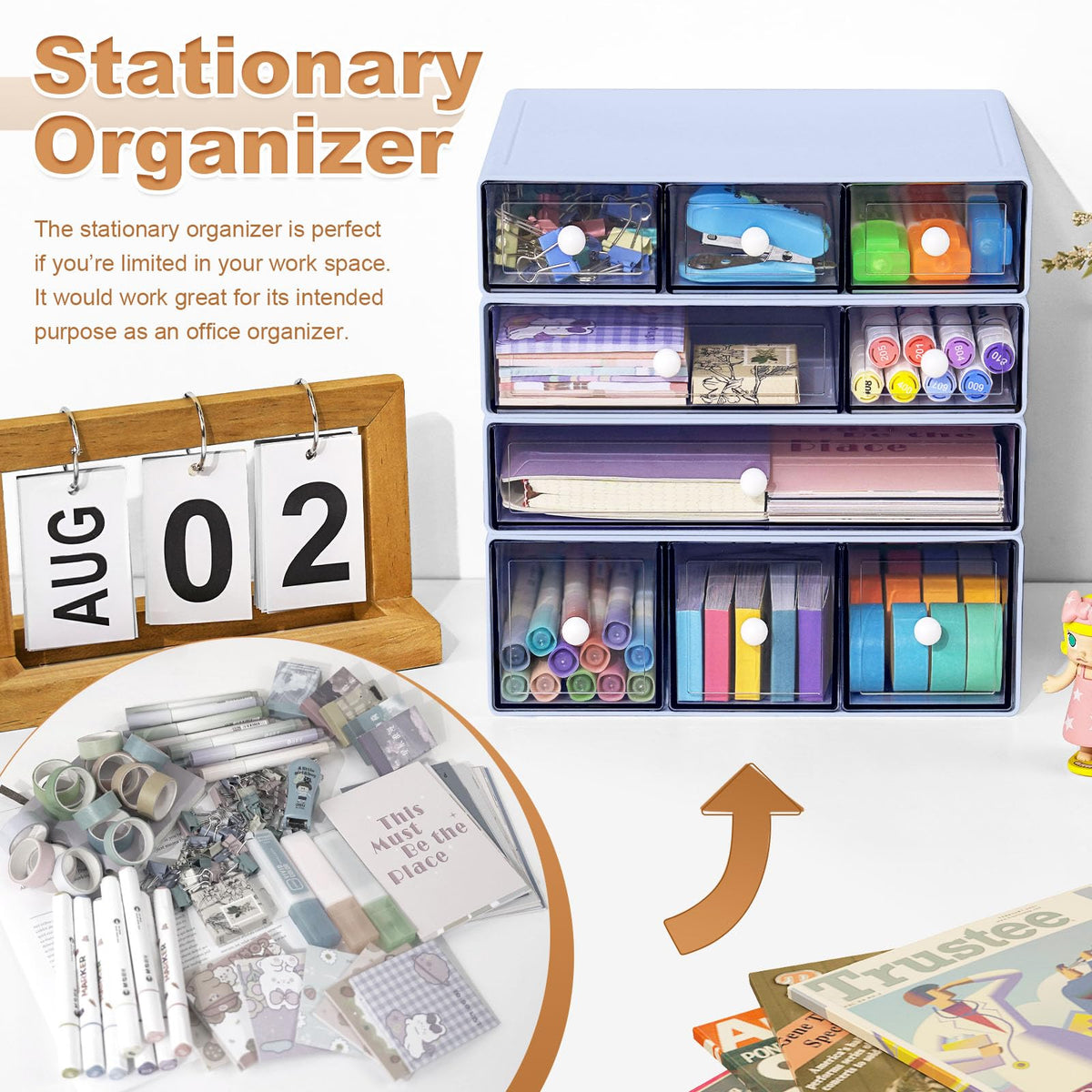 MYKASEN Desk Organizer with 9 Drawers, 4 Tier Plastic Stackable Storage Drawers for Desk Storage