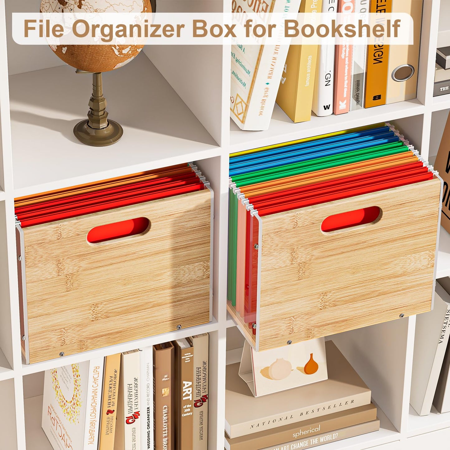 Sbanmao 2 Pack Hanging File Organizer, Clear Acrylic File Box Organizer, Bamboo Filing Box File