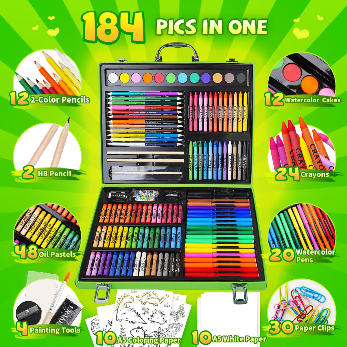Cokiki Dinosaur Drawing Kit for Kids 6-12, 184 Piece Art Set
