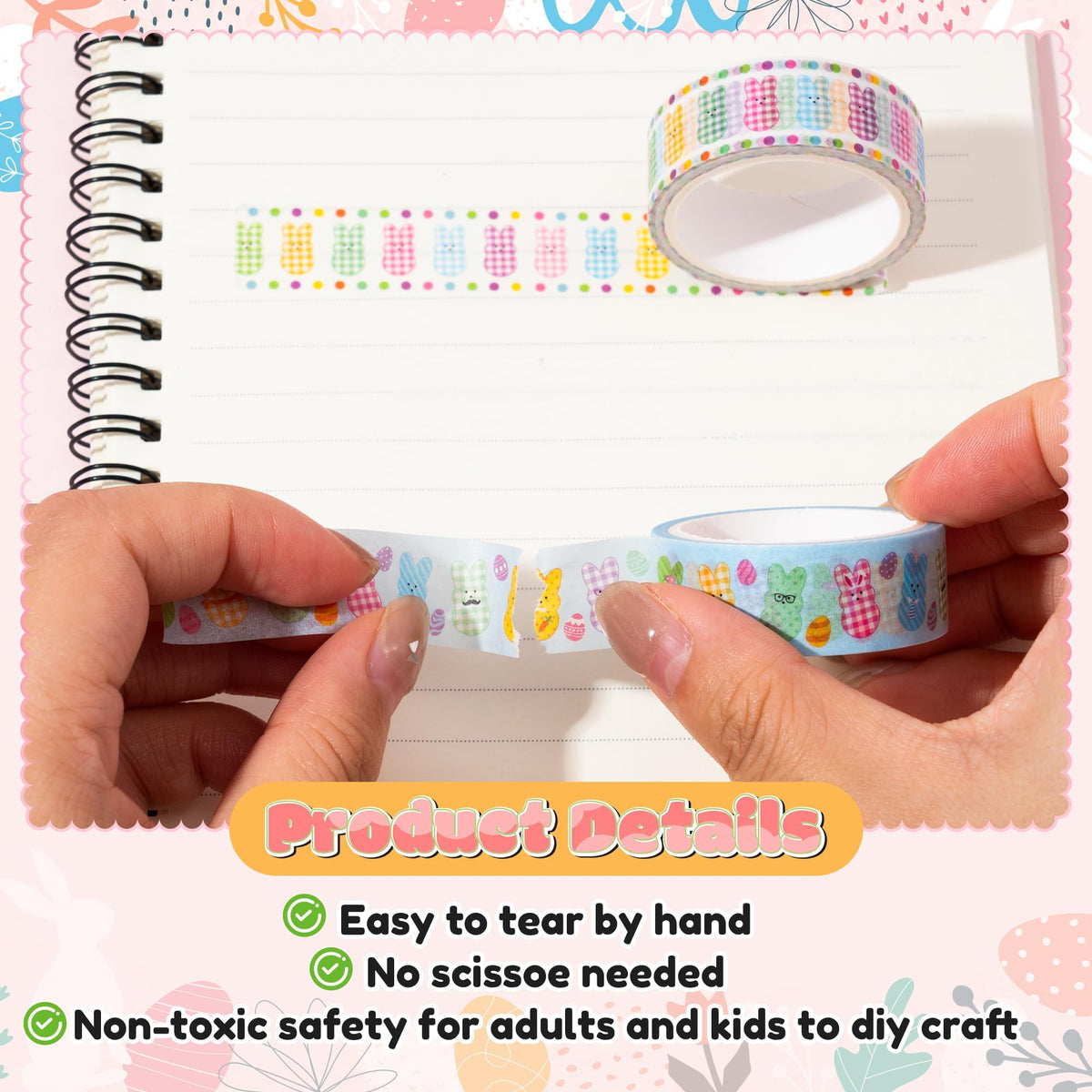 BkeeCten Cute Bunny Easy Hand Tear Washi Tape for Scrapbook Gift Wrapping