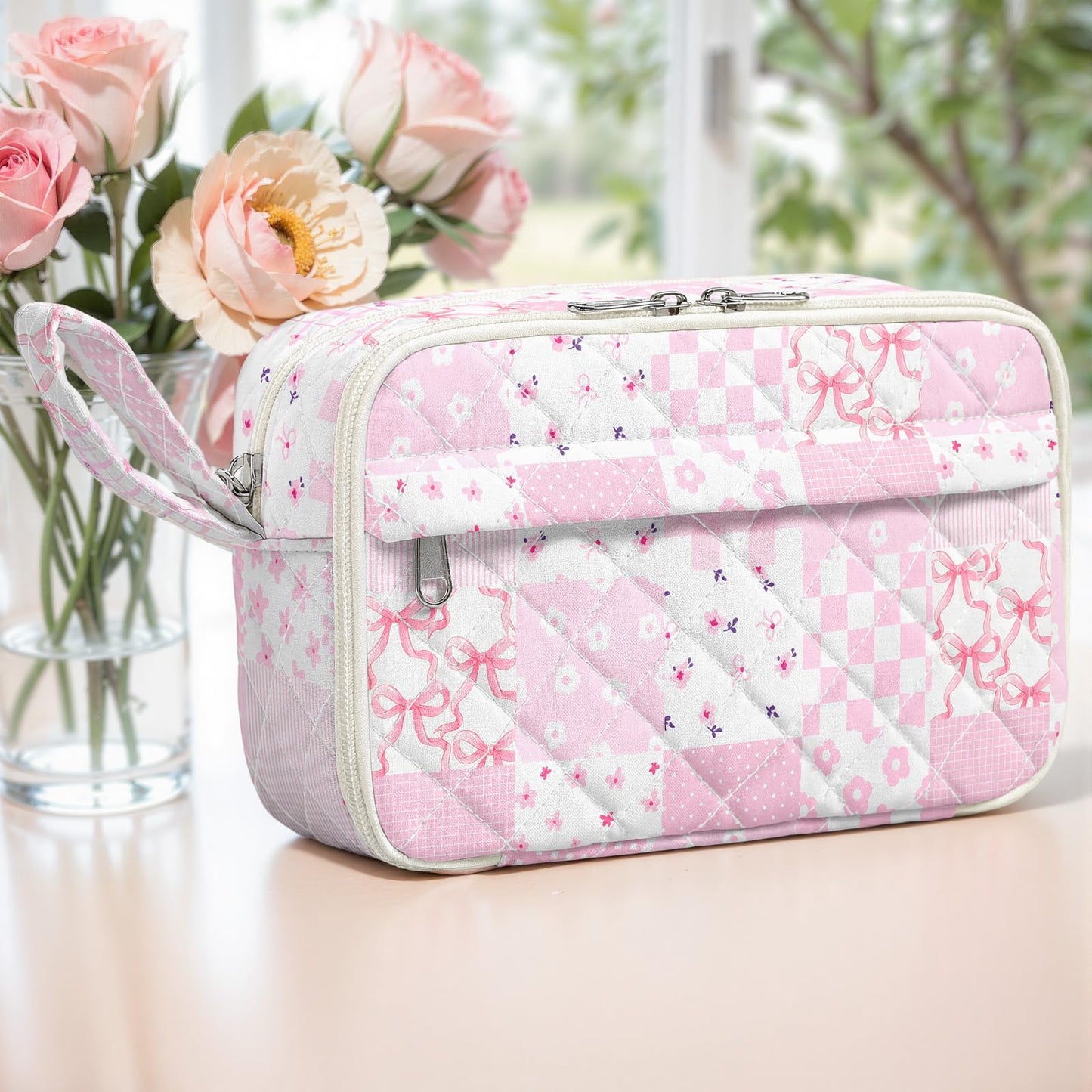 WOBAGMEN Quilted Pencil Pouch for Girls Women, Large Pencil Case Pouch with Compartments Cute