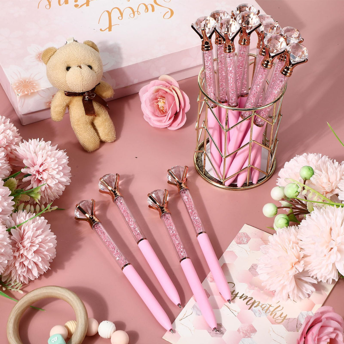 Sherr 100 Pack Crystal Diamond Pens Jewel pen Bulk, Pink, Glitter