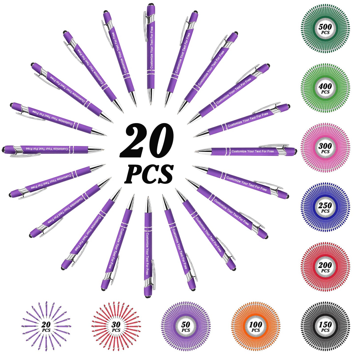 Max 500 Pcs Personalized Pens Bulk, Custom Pens with Free Engraving, Customized Stylus Tip