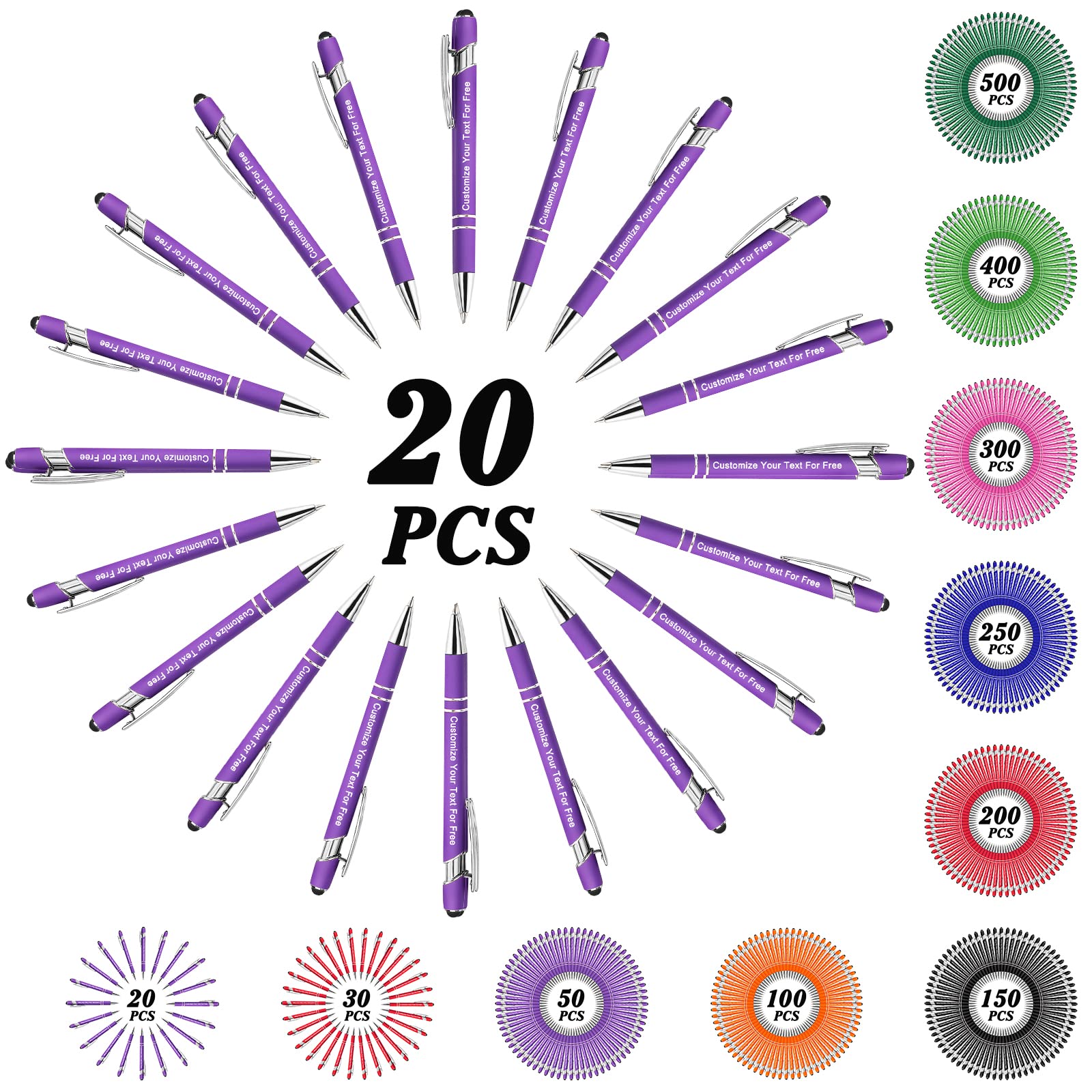 Max 500 Pcs Personalized Pens Bulk, Custom Pens with Free Engraving, Customized Stylus Tip