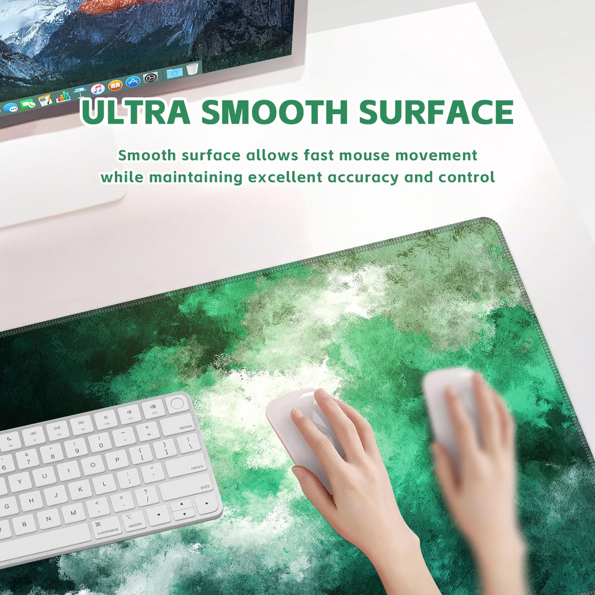 Baziabbo Green Desk Mat,XXL Extended Big Mouse Pad,Gaming Mousepad with Stitched Edge,Non-Slip