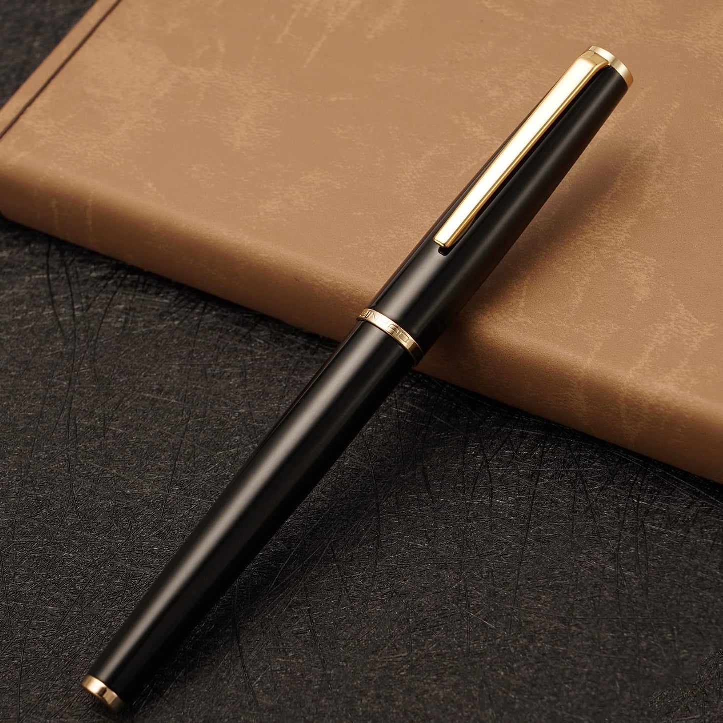 Jinhao 95 Metal Fountain Pen Extra Fine Nib, Vivid Black with Golden Clip Writing Pen