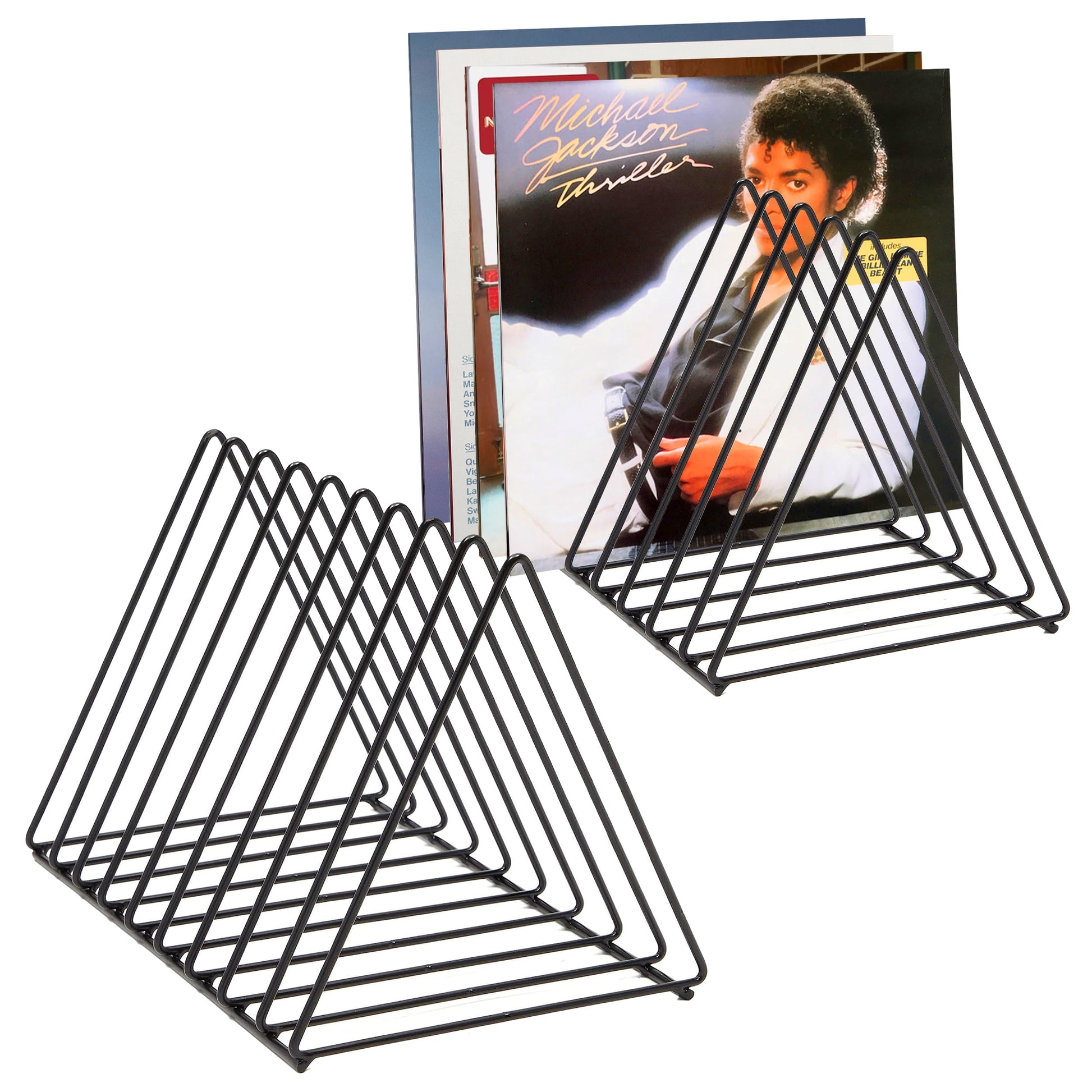 2 Vinyl Record Storage Rack, 9 Slots Holds 60 Albums, Metal Stand - Black