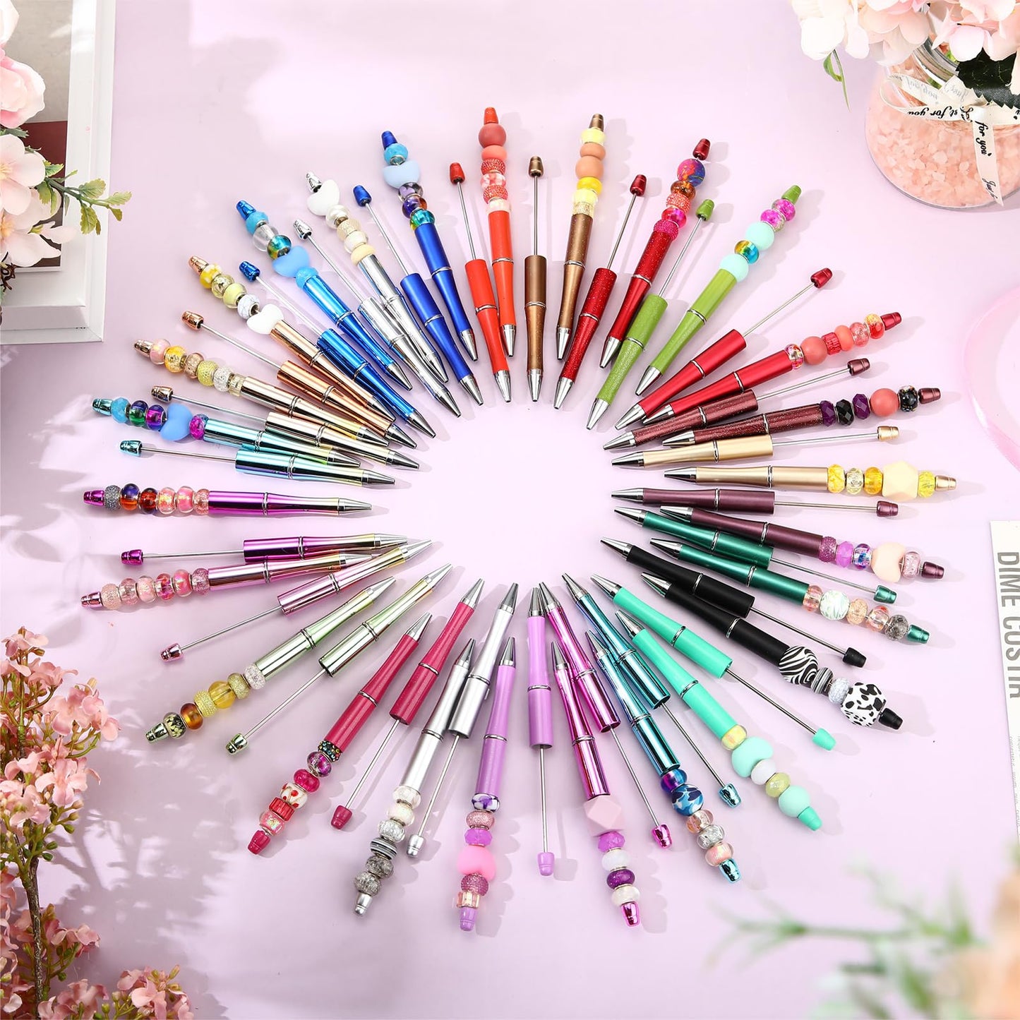Kosiz 150 Pcs Plastic Beadable Pen Bulk, Metallic Colors