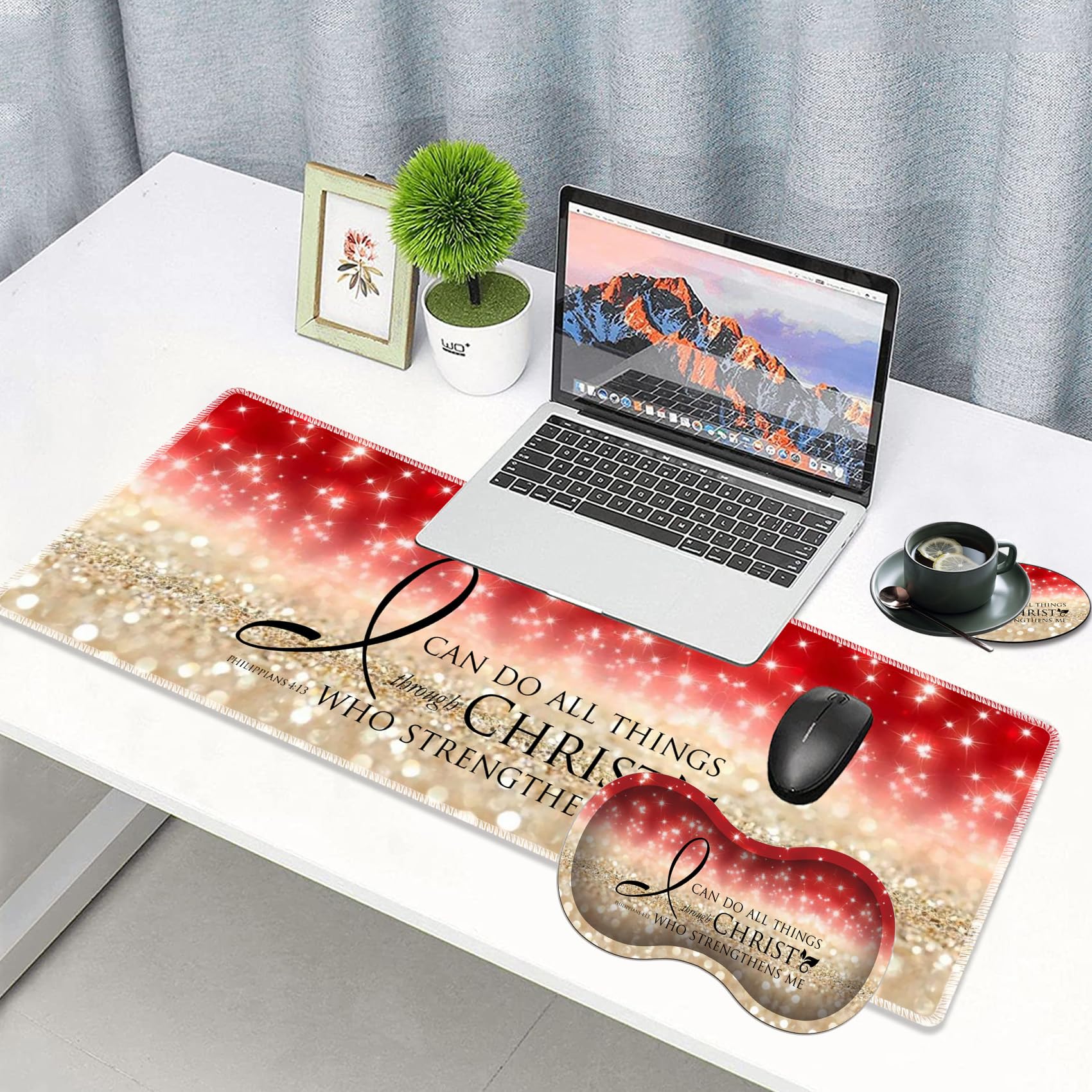 3 Piece Mouse Pad Set with Stitched Edge Large Anti-Slip Mouse Pad Desk Pad Keyboard Pad + Wrist