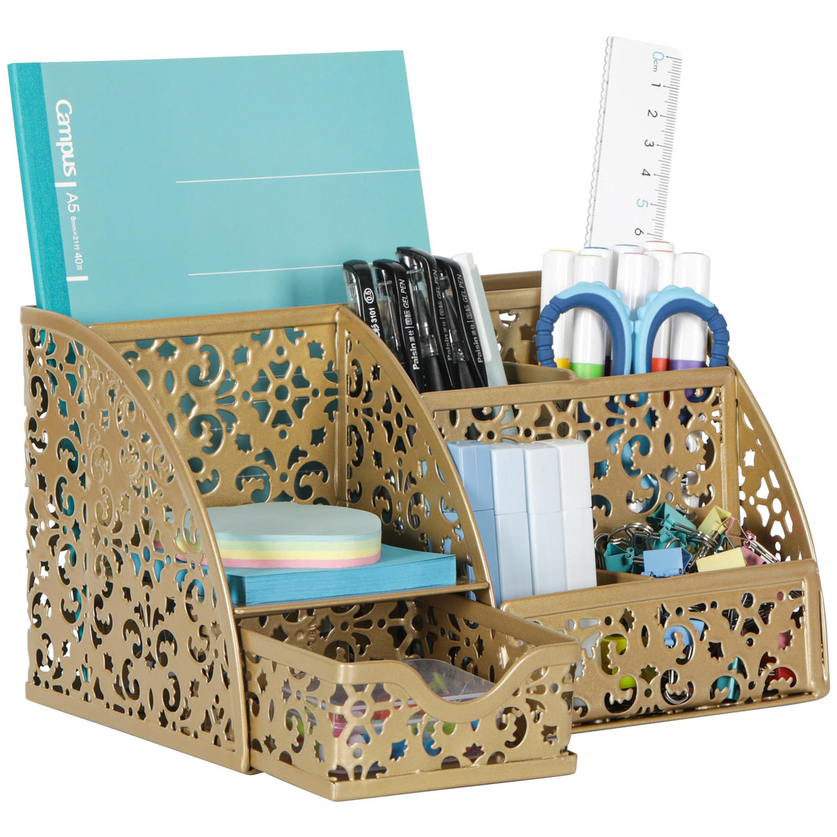 EasyPAG Desk Organizer and Pen Holder for Desk, Mesh Office Supplies Storage Caddy with Drawer for