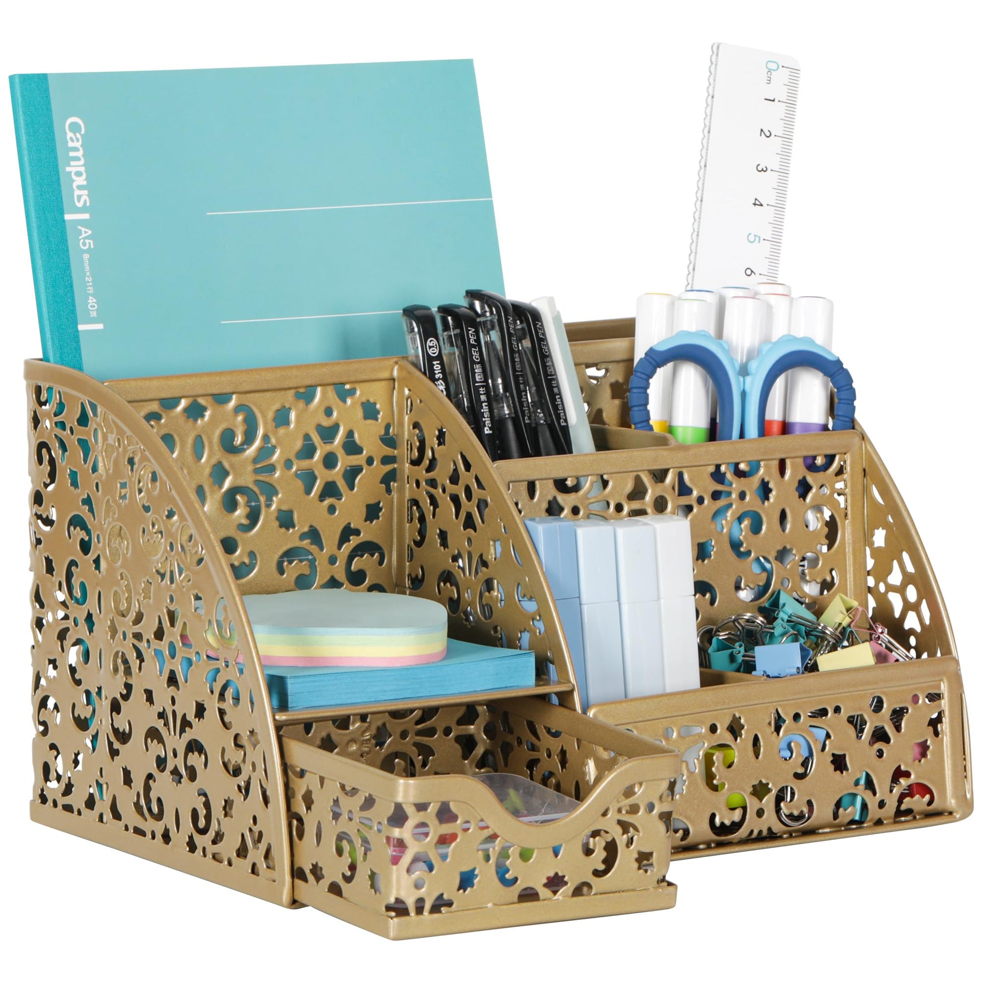 EasyPAG Desk Organizer and Pen Holder for Desk, Mesh Office Supplies Storage Caddy with Drawer for
