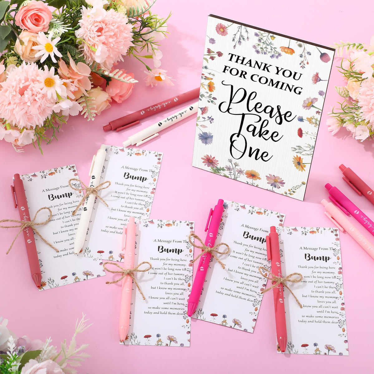 Sintuff 50 Set Baby Shower Party Favors for Guests, Pink, Wild Flower