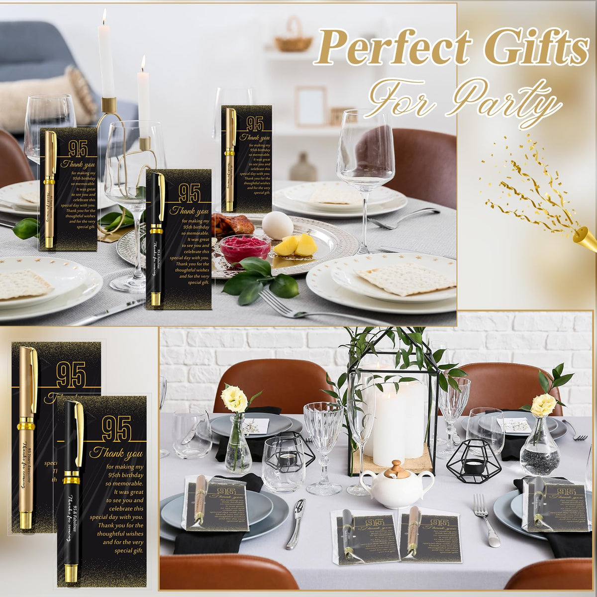 Feifeiya 50 Set 95th Birthday Favors with Black Gold Pens Cards