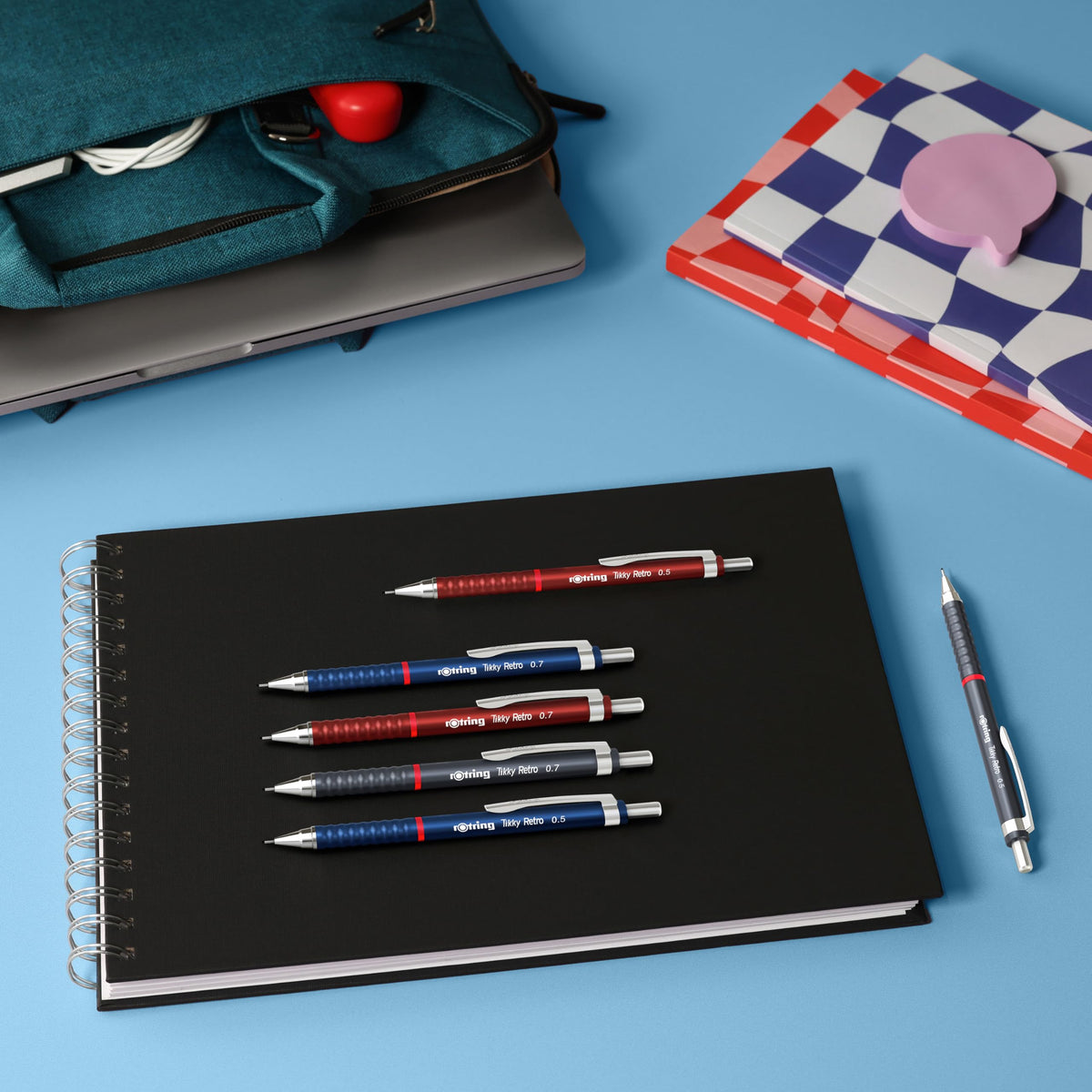 rOtring Tikky Retro Mechanical Pencils | 2B 0.5 mm | Blue Barrels | with Comfort Rippled Grip | 12