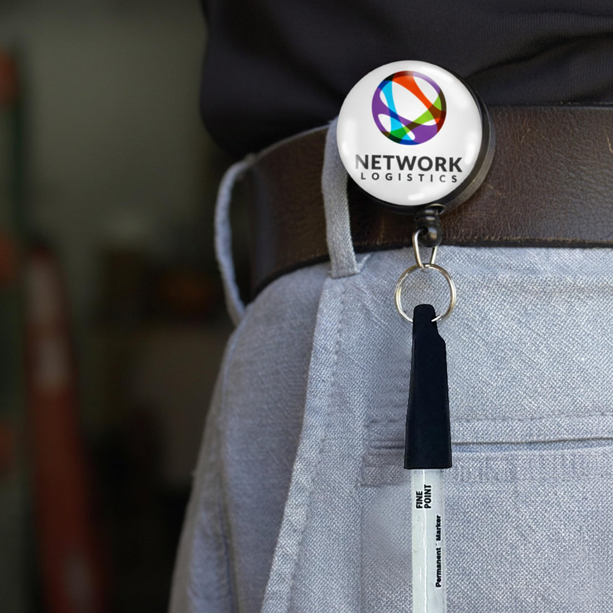 Specialist ID 5 Pack Custom Logo Retractable Pen Reel with Dome Label - Heavy Duty Personalized