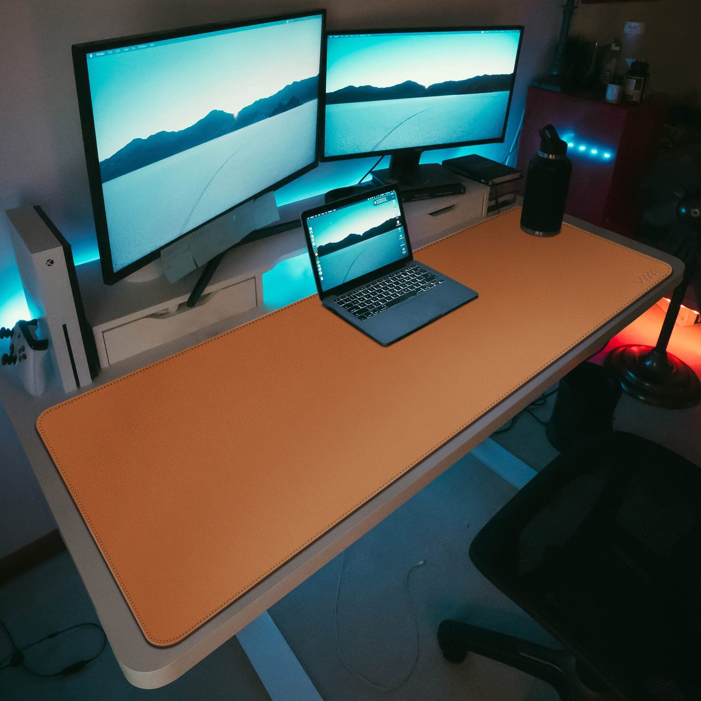Vyaaa Desk Mat on top of Desks, 63” x 31.5” PU Leather Desk Mat, Large Desk Blotter Pad for Office