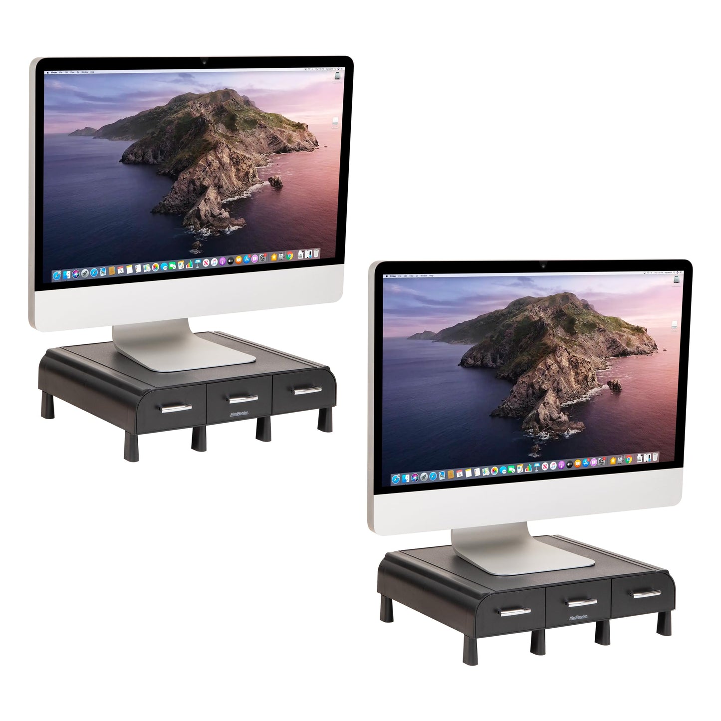 Mind Reader Monitor Stand, 3 Storage Drawers, Desktop Organizer, Riser, Office, 13.5"L x 13"W x