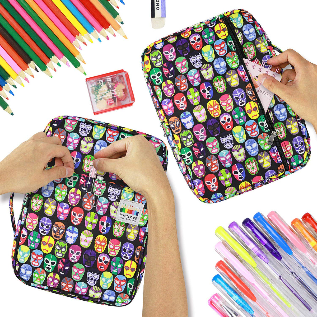 YOUSHARES Colored Pencil Case 220 Slots Pen Case Organizer With Handy Wrap & Zipper, Multilayer