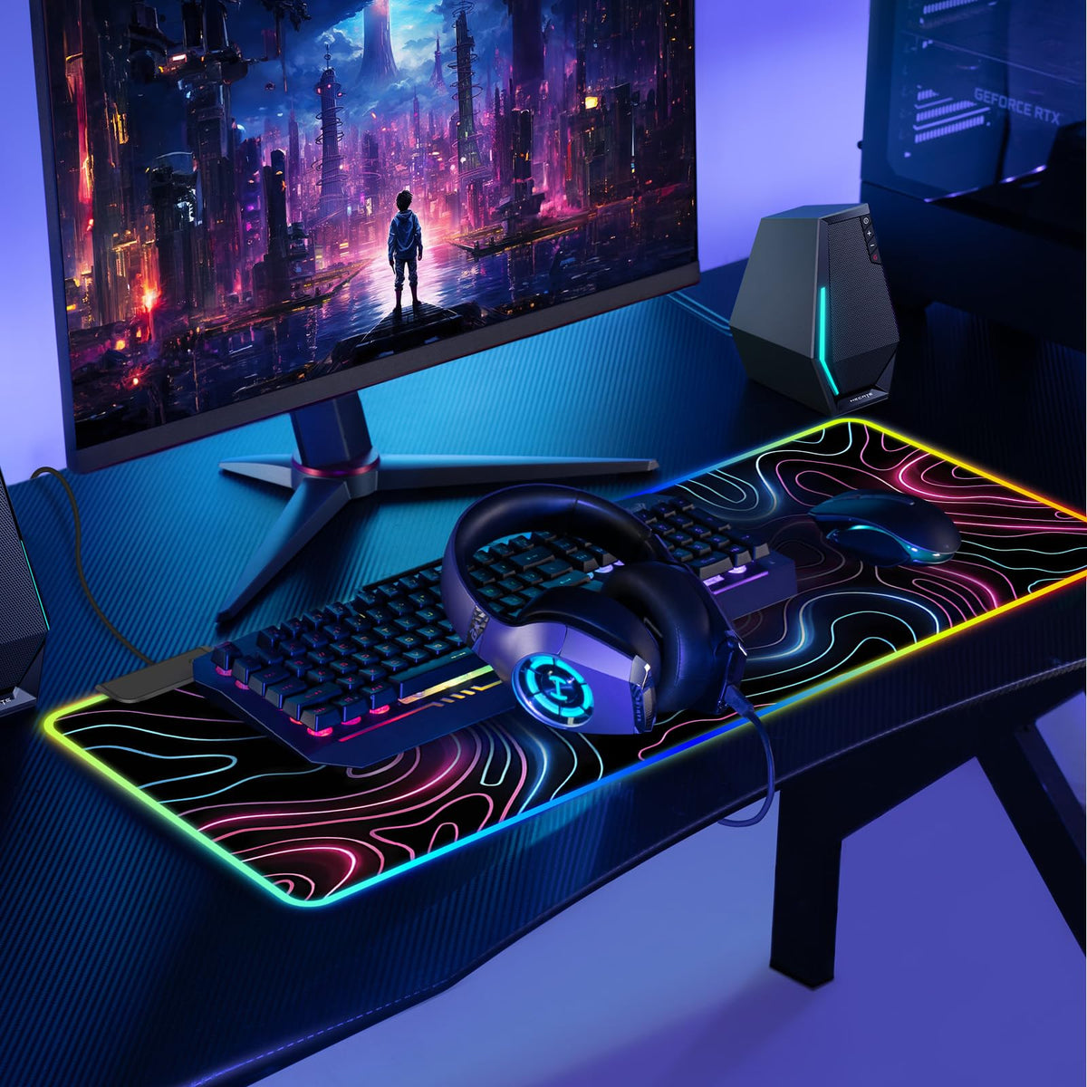 Mouse Pad 31.5 X 11.8 Inches RGB Mouse Mat with 13 Light Modes