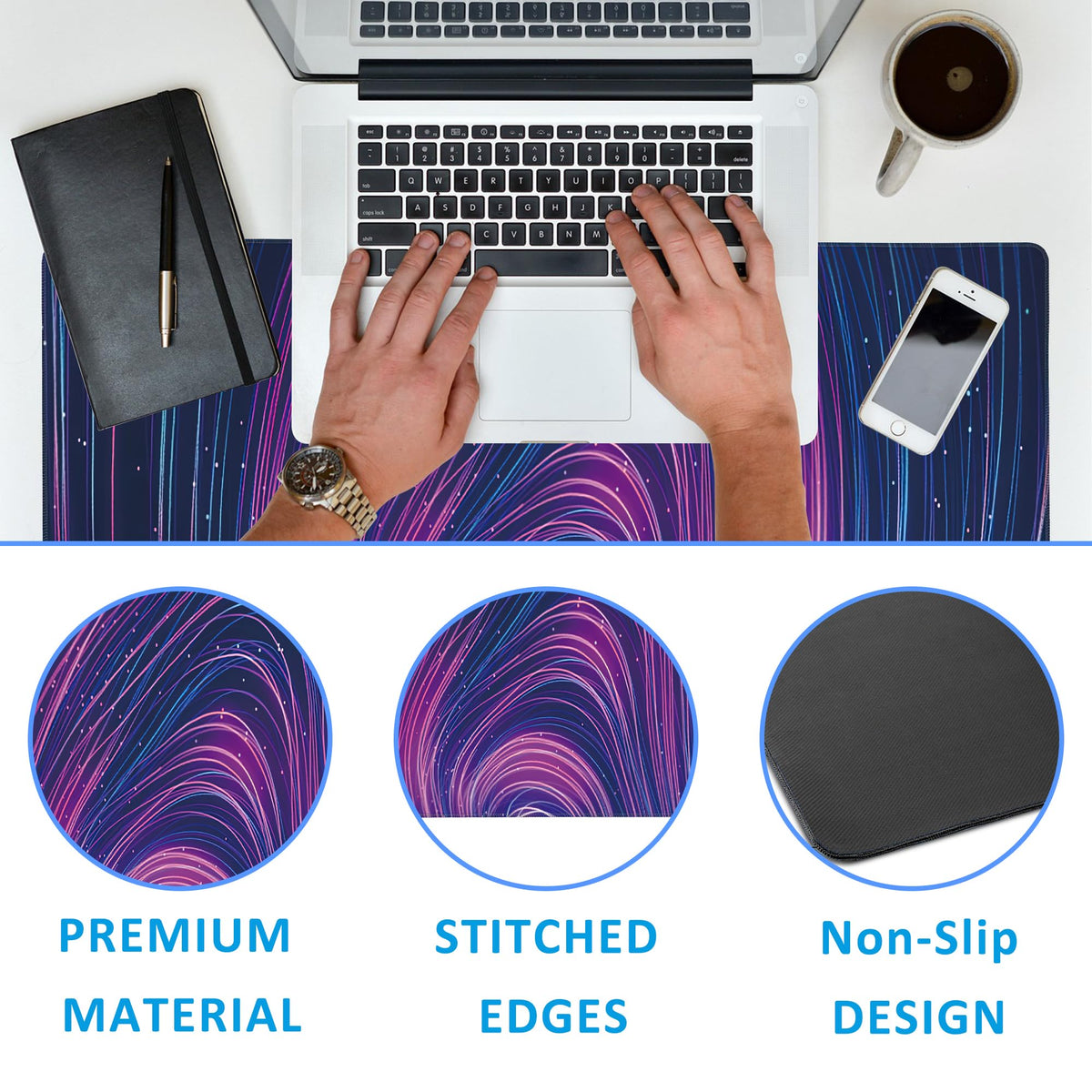 EOBKLAX Futuristic Neon Swirl Lines Large Gaming Mouse Pad,Waterproof Desk Mat for Desktop,Non-Slip