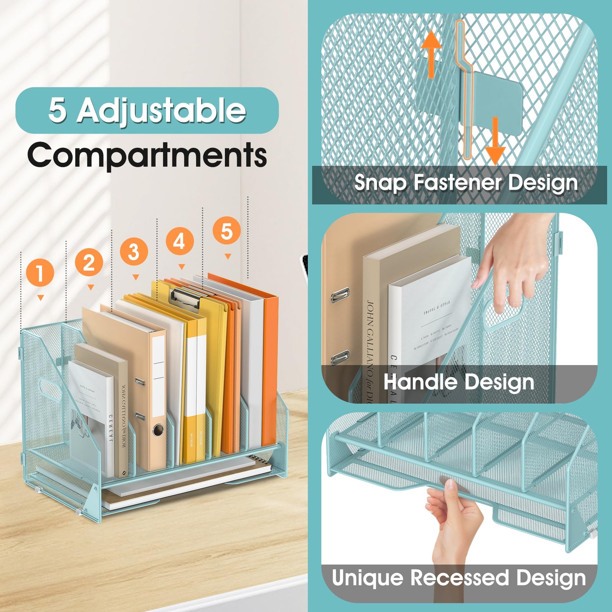 OrgMate 5 Vertical Mesh Desk Organizer with Paper Letter Tray, Blue