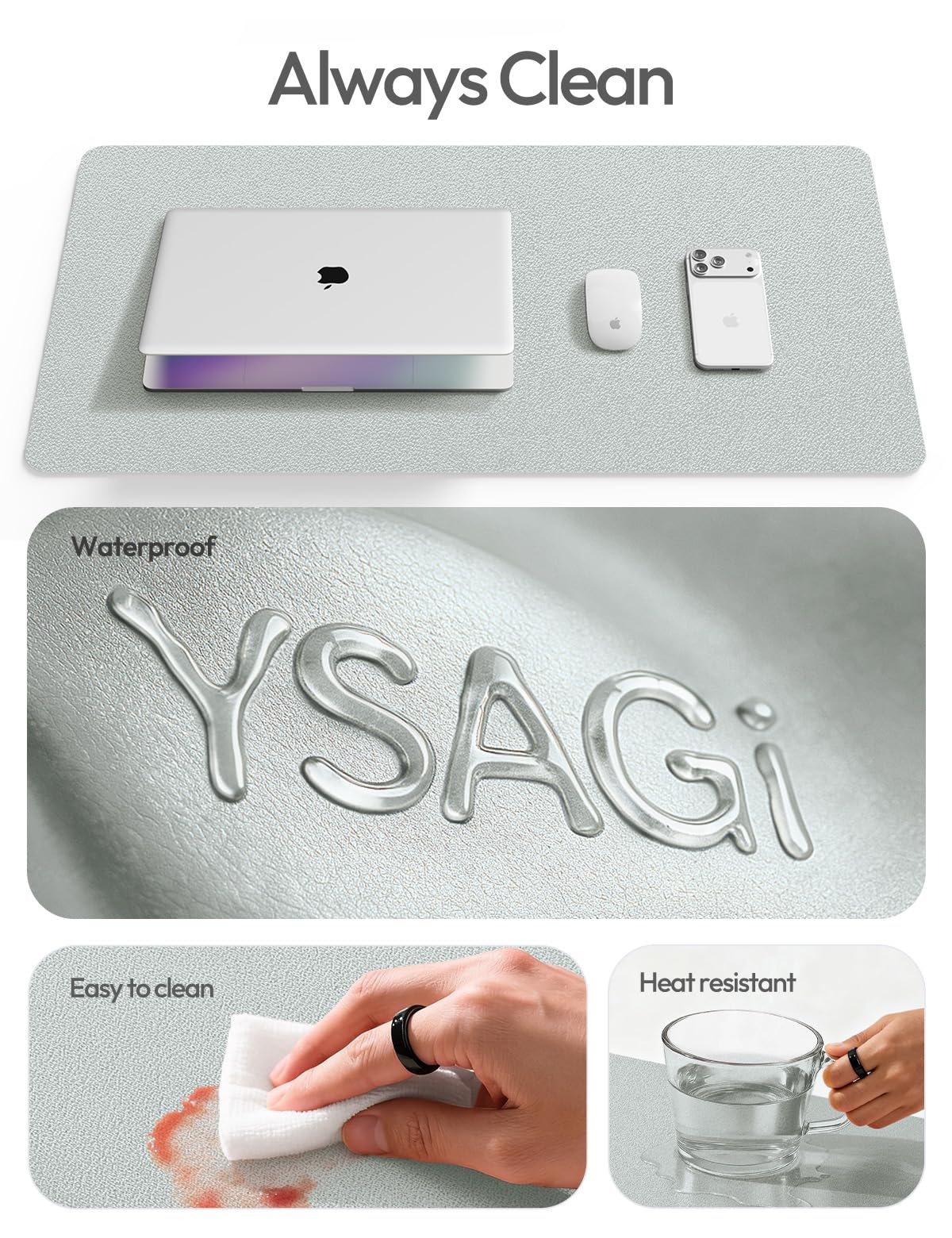 YSAGi Leather Desk Pad Protector, Office Desk Mat, Large Mouse Pad, Non-Slip PU Leather Desk