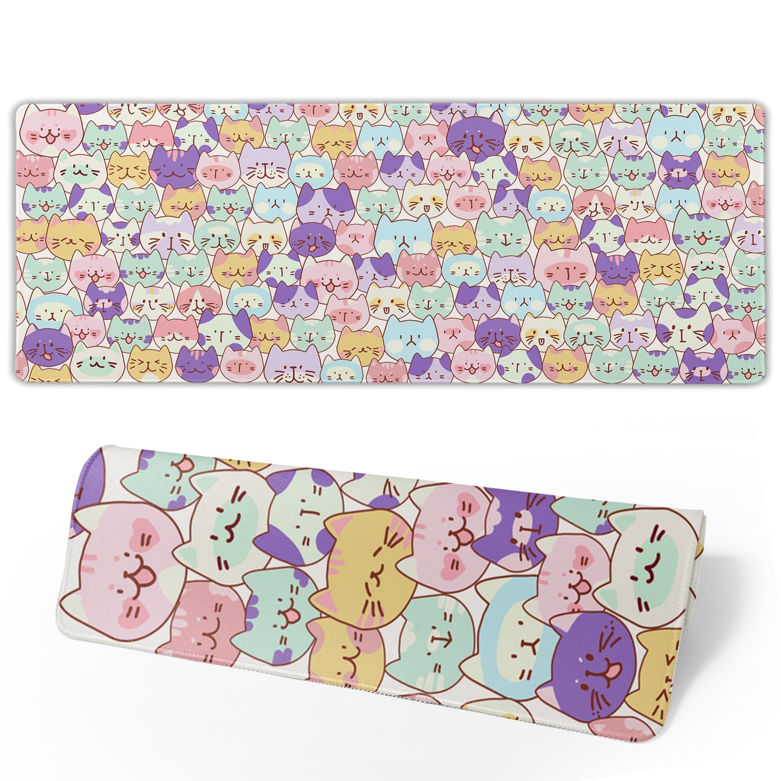 Cute Cat Mouse Pad XXL Large 35.4"x15.8" Extended Gaming Mousepad Kawaii Cat Mouse Mat for Women