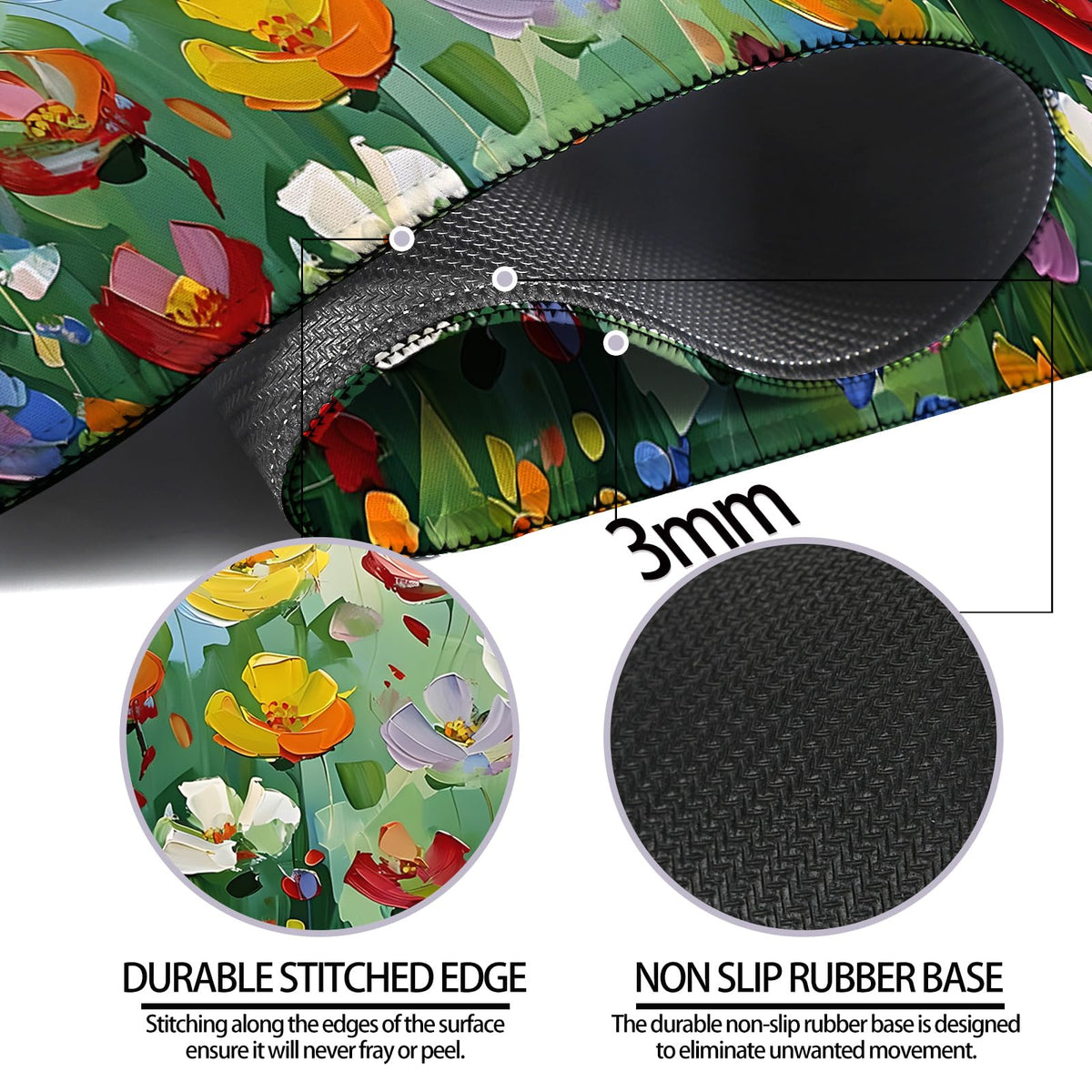 Abstract Green Wildflower Gaming Desk Mat, Computer Keyboard Large Extended Long Floral Mouse Pad