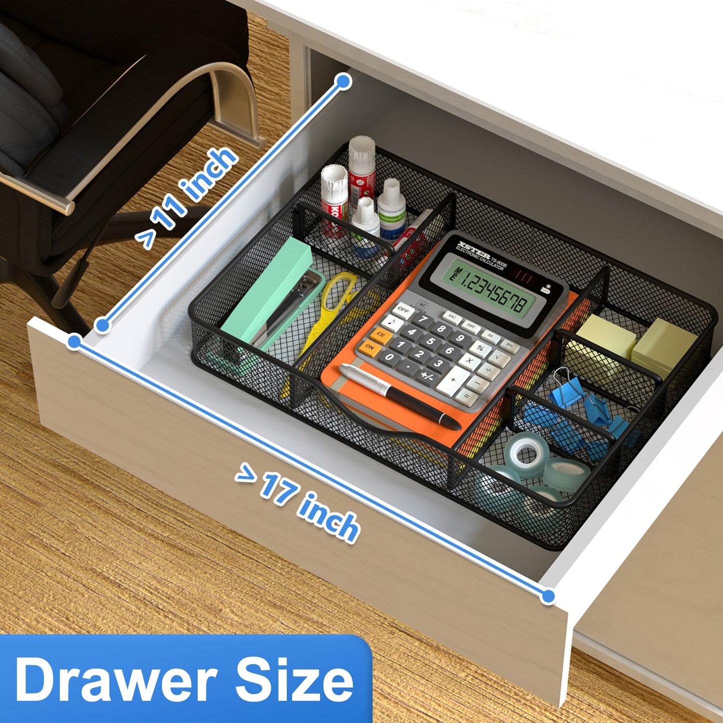 VyGrow Desk Drawer Organizer, Metal Mesh Drawer Organizer Tray with 6 Adjustable Compartment, Tray