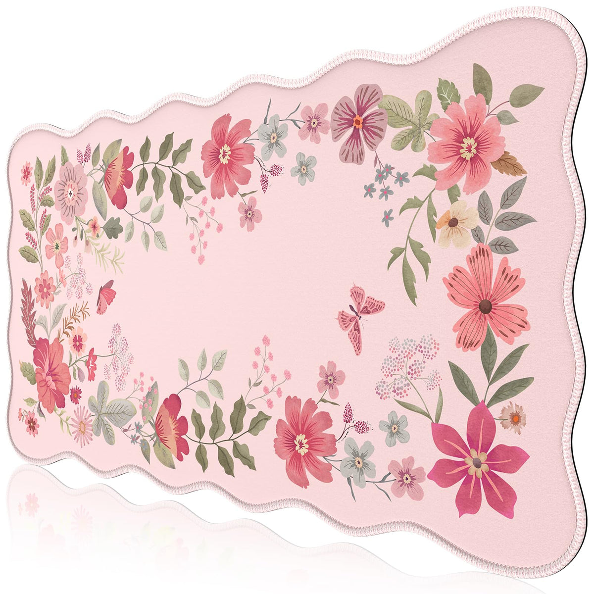 HAOCOO Floral Desktop Mat with Scalloped Edge, XL Computer Pad(Hot Pink)